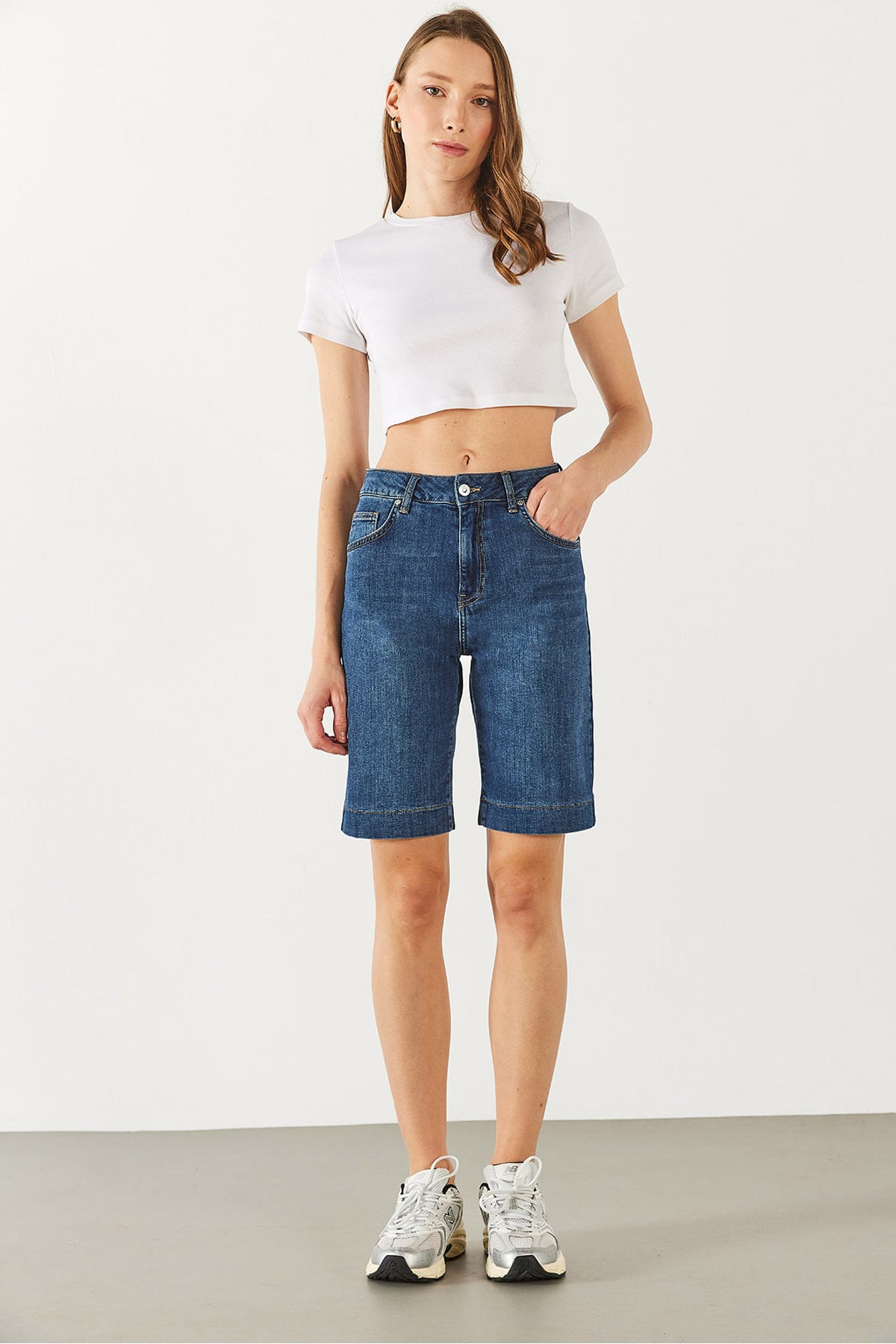 Gabriel Dark Blue Regular Fit Jean Şort - DARK BLUE