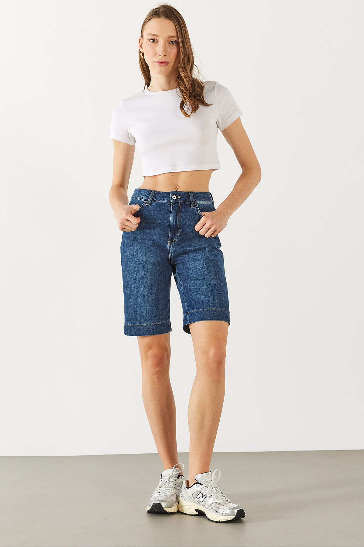 Gabriel Dark Blue Regular Fit Jean Şort - DARK BLUE