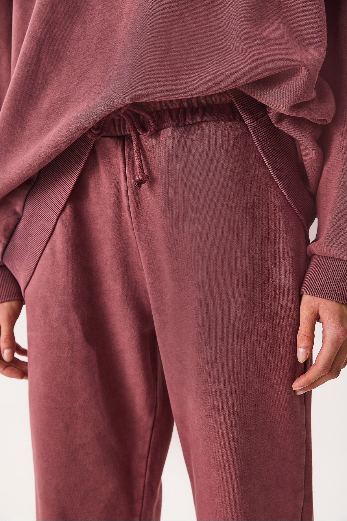 Geniş Paça Regular Fit Yıkamalı %100 Pamuk Jogging Pantolon - BORDO