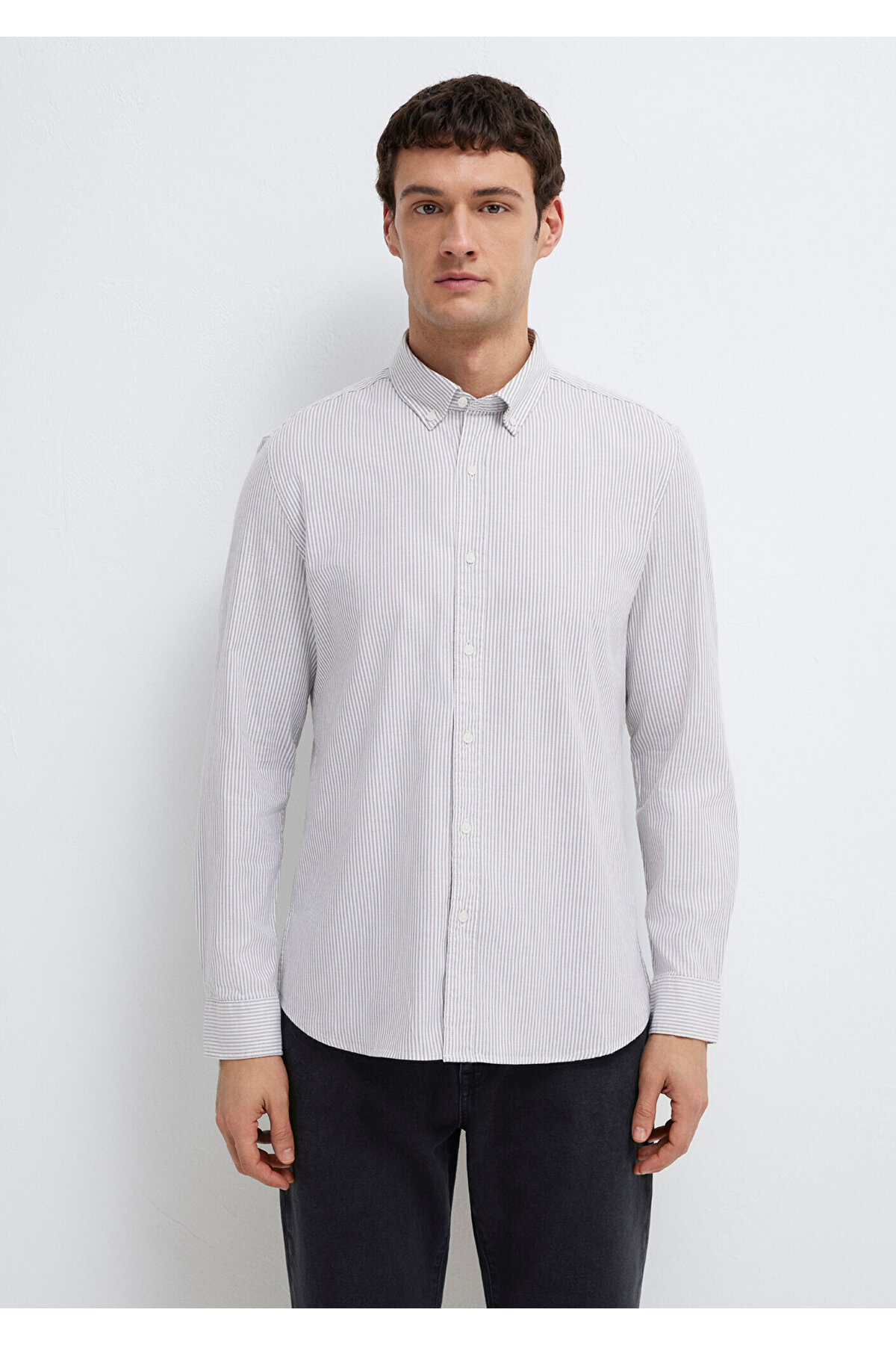 Gri Çizgili Beyaz Gömlek Slim Fit / Dar Kesim 0211916-91472