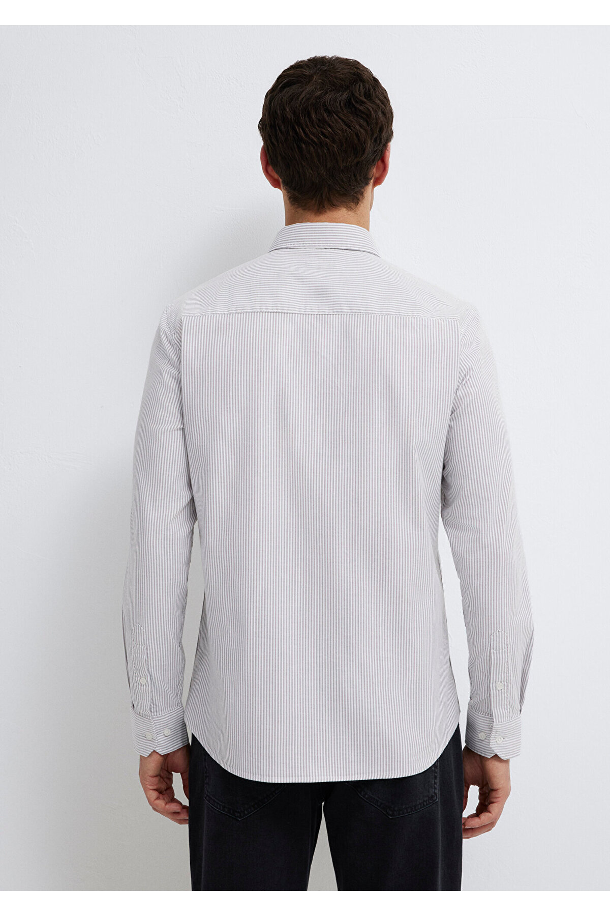 Gri Çizgili Beyaz Gömlek Slim Fit / Dar Kesim 0211916-91472
