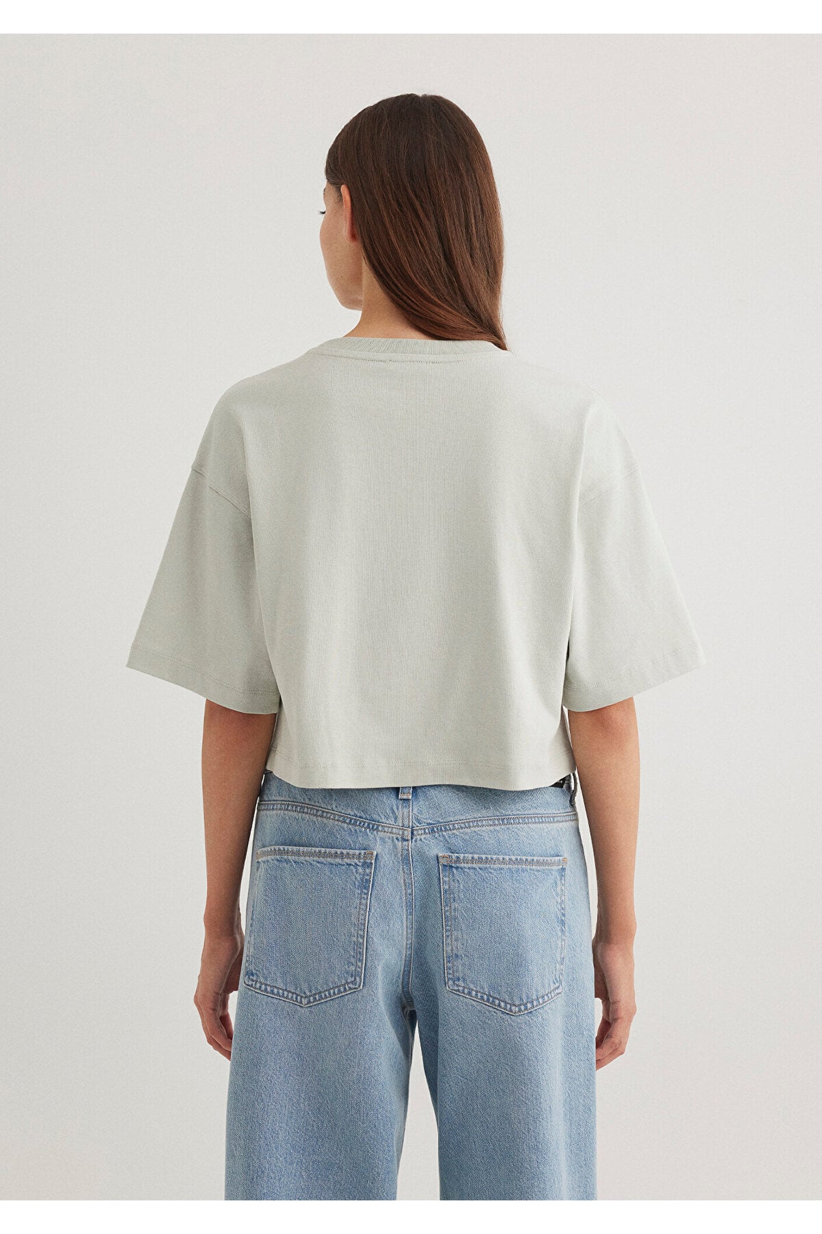 Gri Crop Basic Tişört Crop / Kısa Kesim 1612377-70082