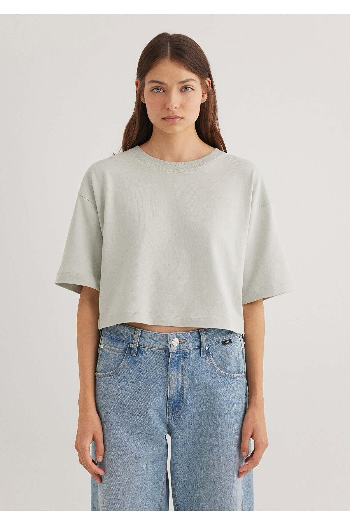 Gri Crop Basic Tişört Crop / Kısa Kesim 1612377-70082