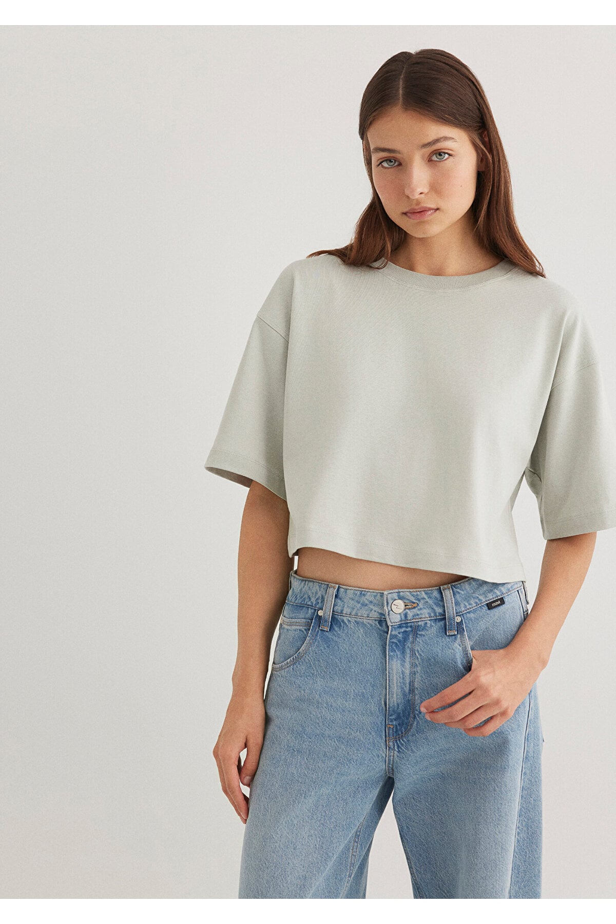 Gri Crop Basic Tişört Crop / Kısa Kesim 1612377-70082