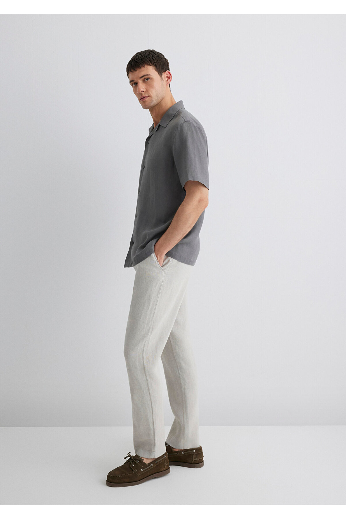 Gri Keten Pantolon 0010358-70080
