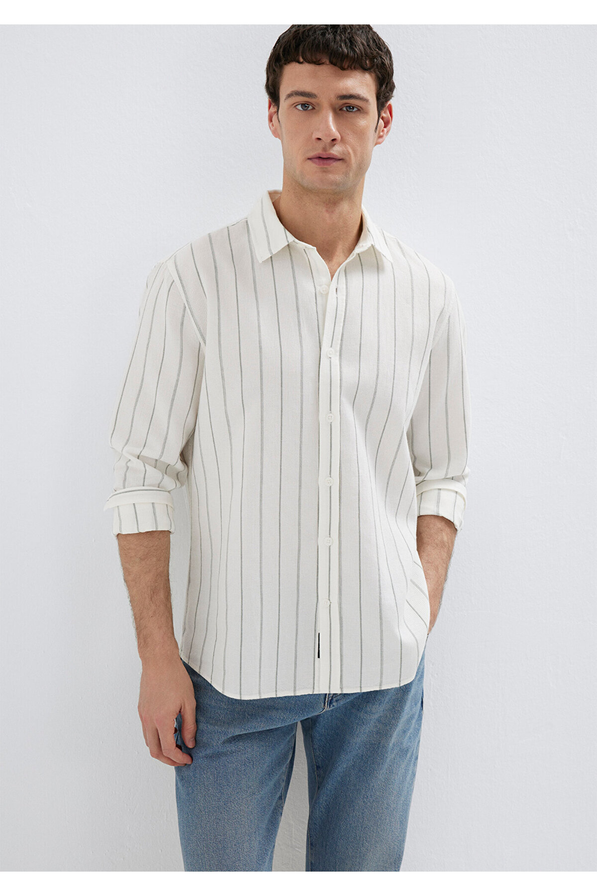 Haki Çizgili Ekru Gömlek Regular Fit / Normal Kesim 0211384-80692