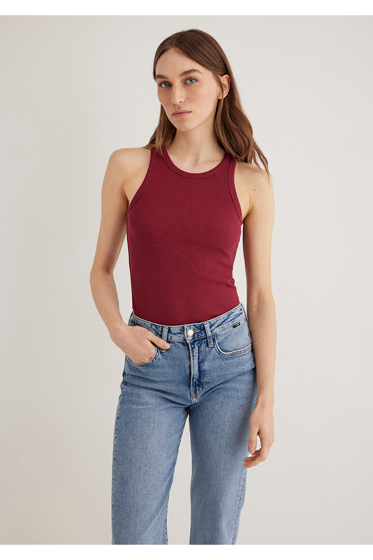 Halter Yaka Bordo Basic Atlet Slim Fit / Dar Kesim 1612462-70430