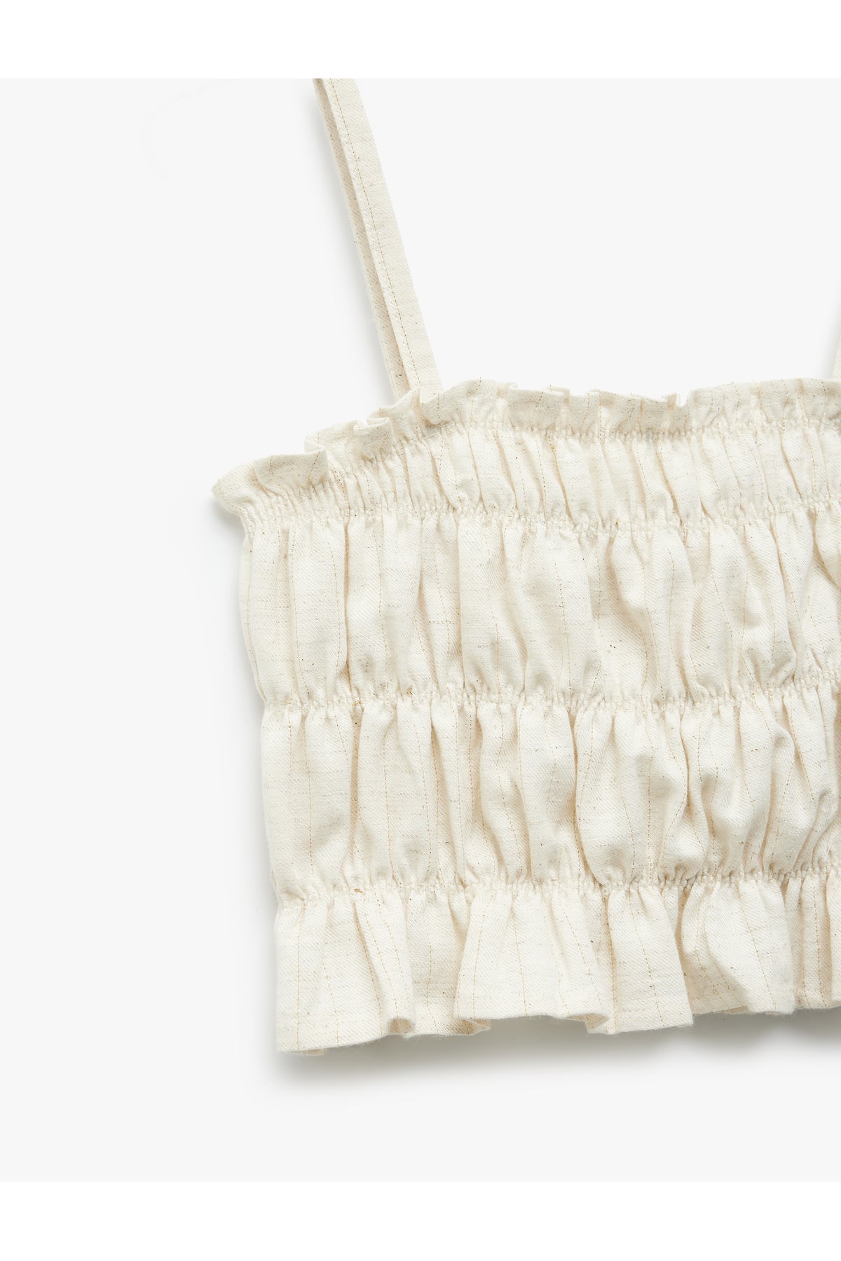 İp Askılı Büzgülü Keten Karışımlı Crop Bluz
