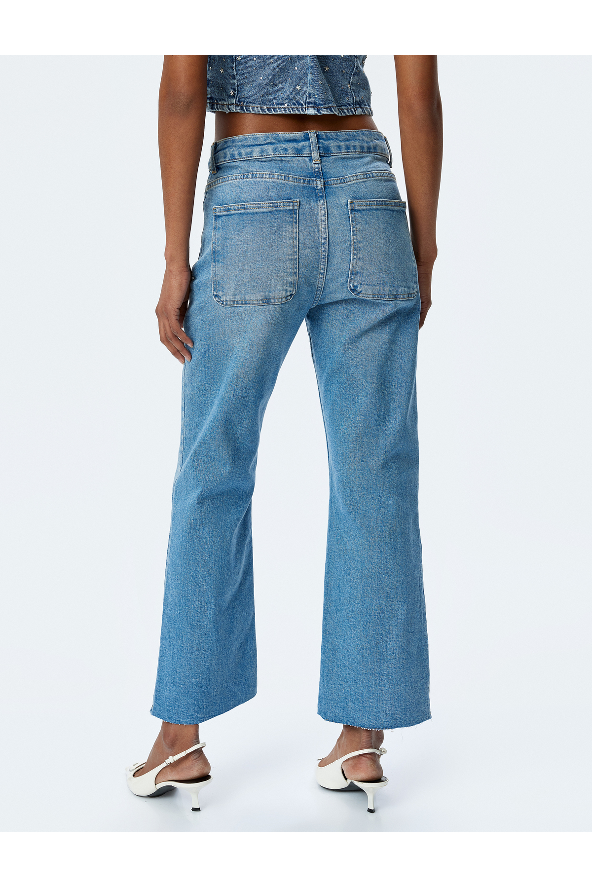 İspanyol Paça Düğmeli Normal Bel Denim Pantolon - Kick Flare Jeans