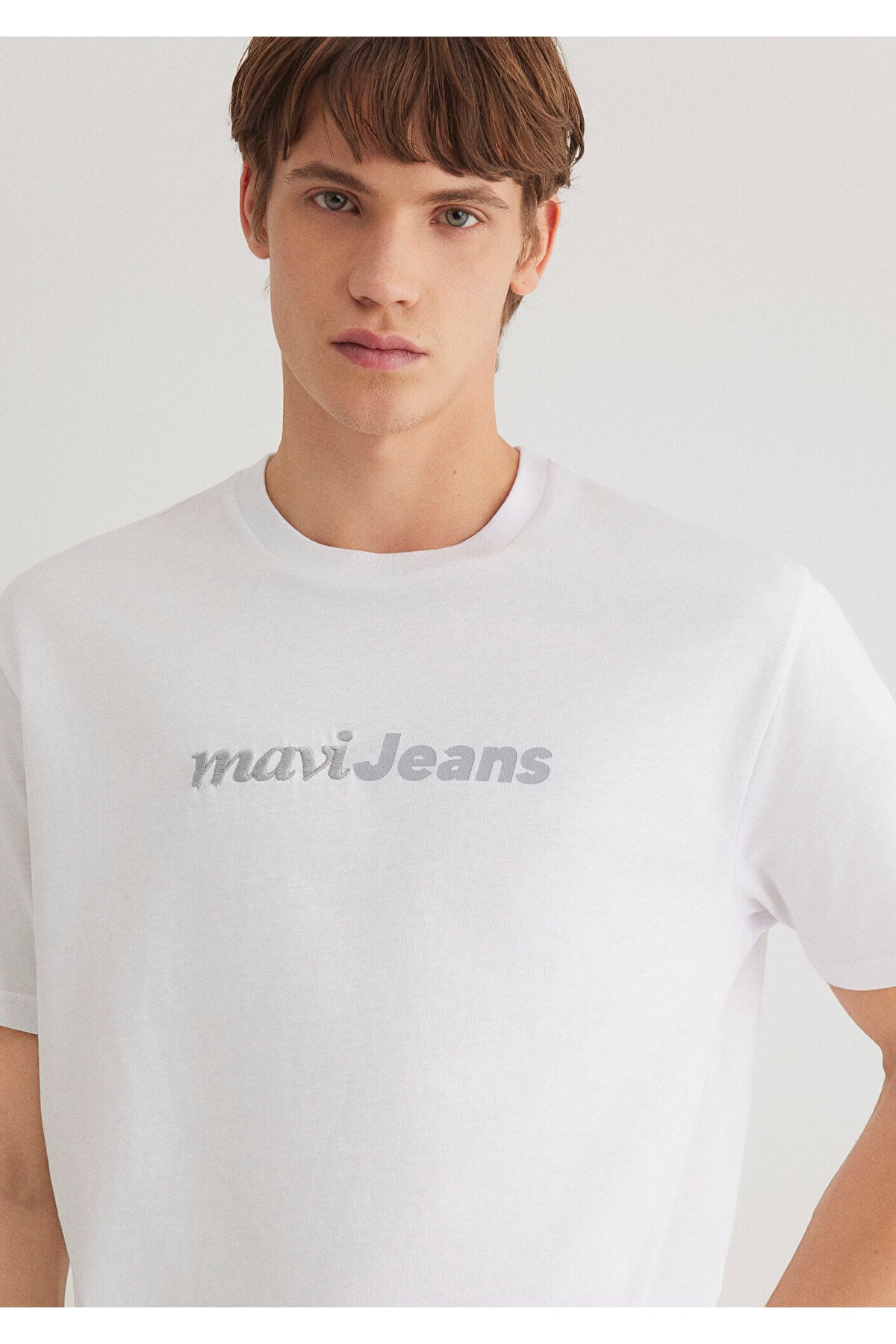Jeans Baskılı Beyaz Tişört Loose Fit / Bol Rahat Kesim 0612523-620
