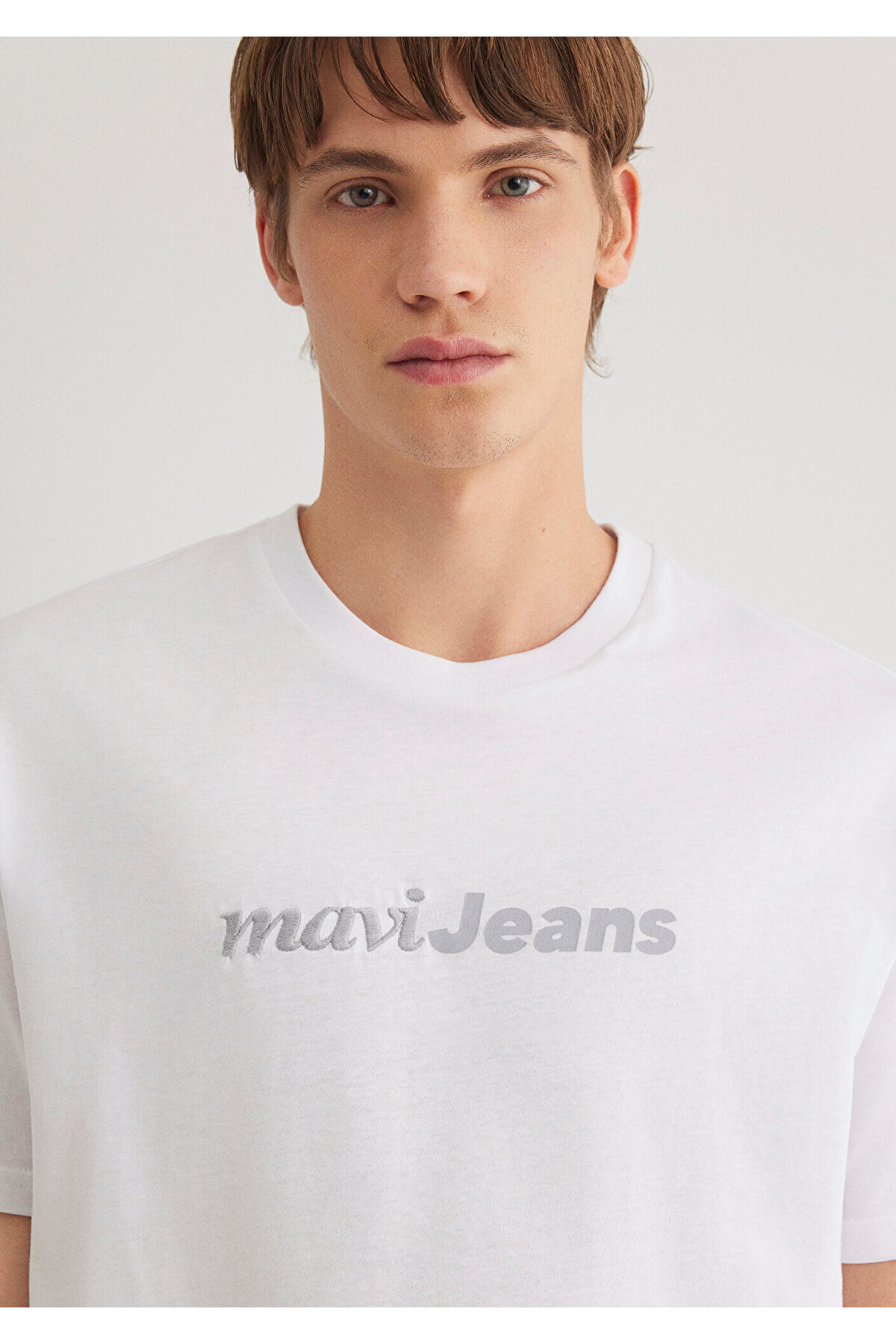 Jeans Baskılı Beyaz Tişört Loose Fit / Bol Rahat Kesim 0612523-620