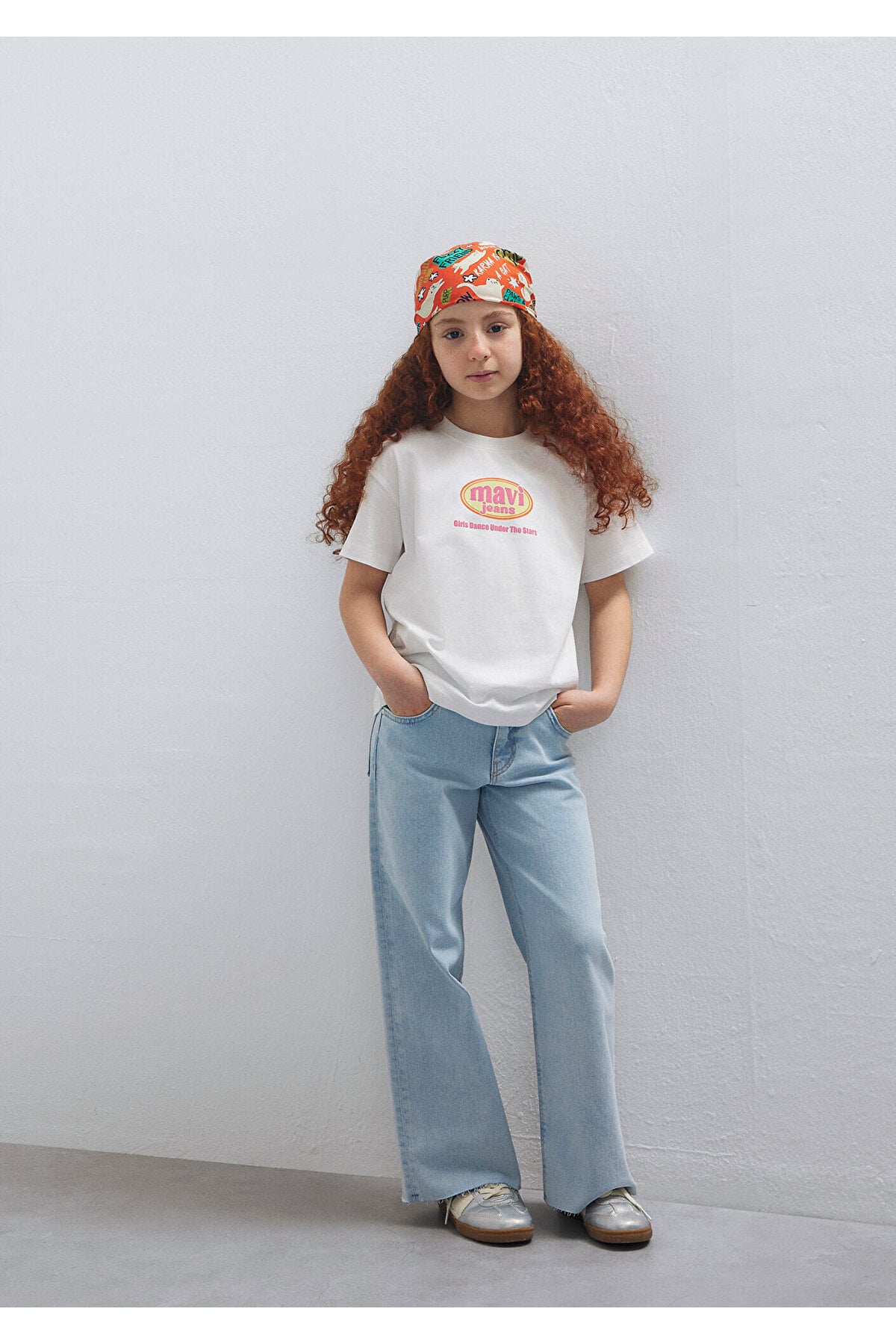 Jeans Baskılı Ekru Tişört Loose Fit / Bol Rahat Kesim 7610391-70057