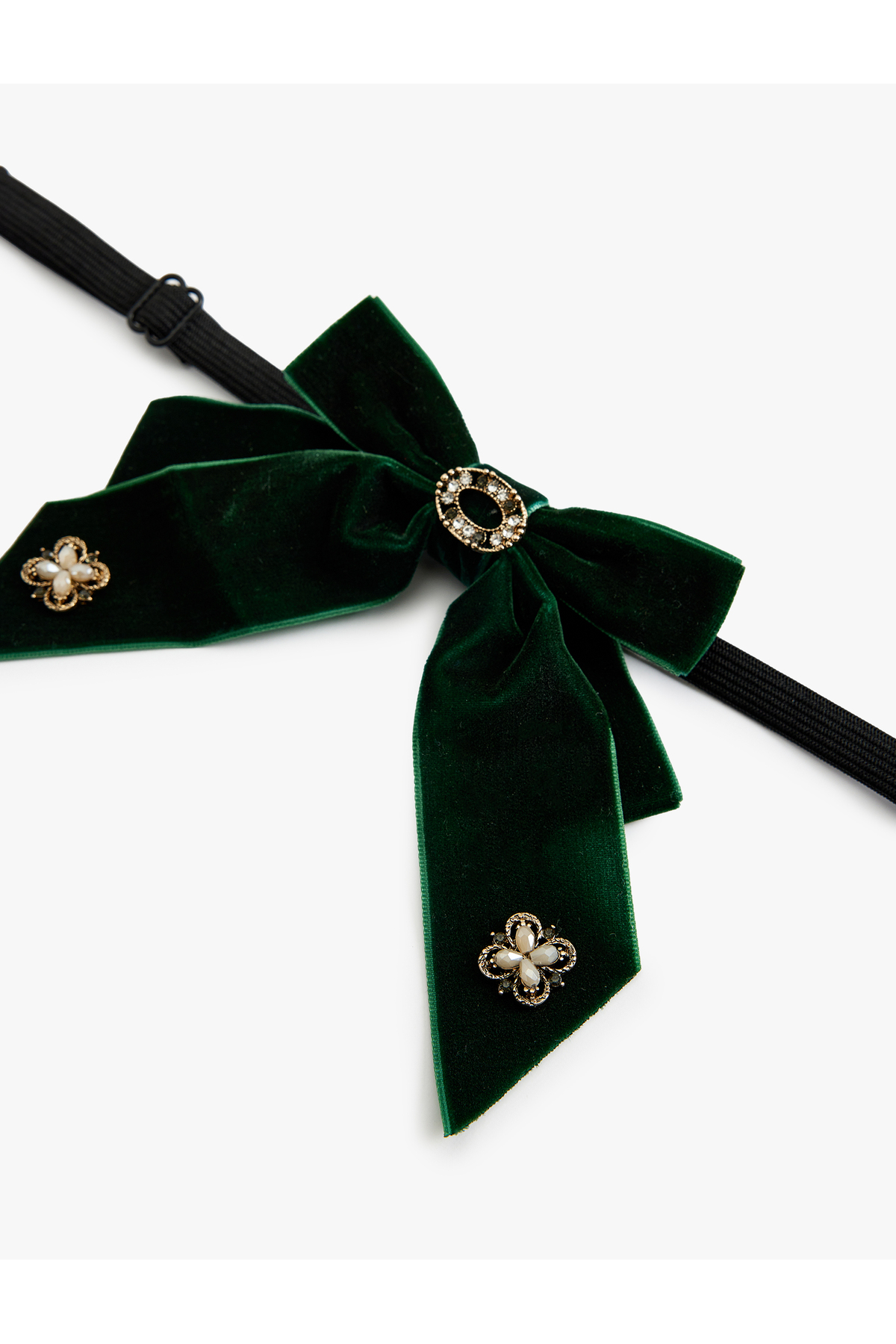 Kadife Fiyonk Choker Kolye Taşlı