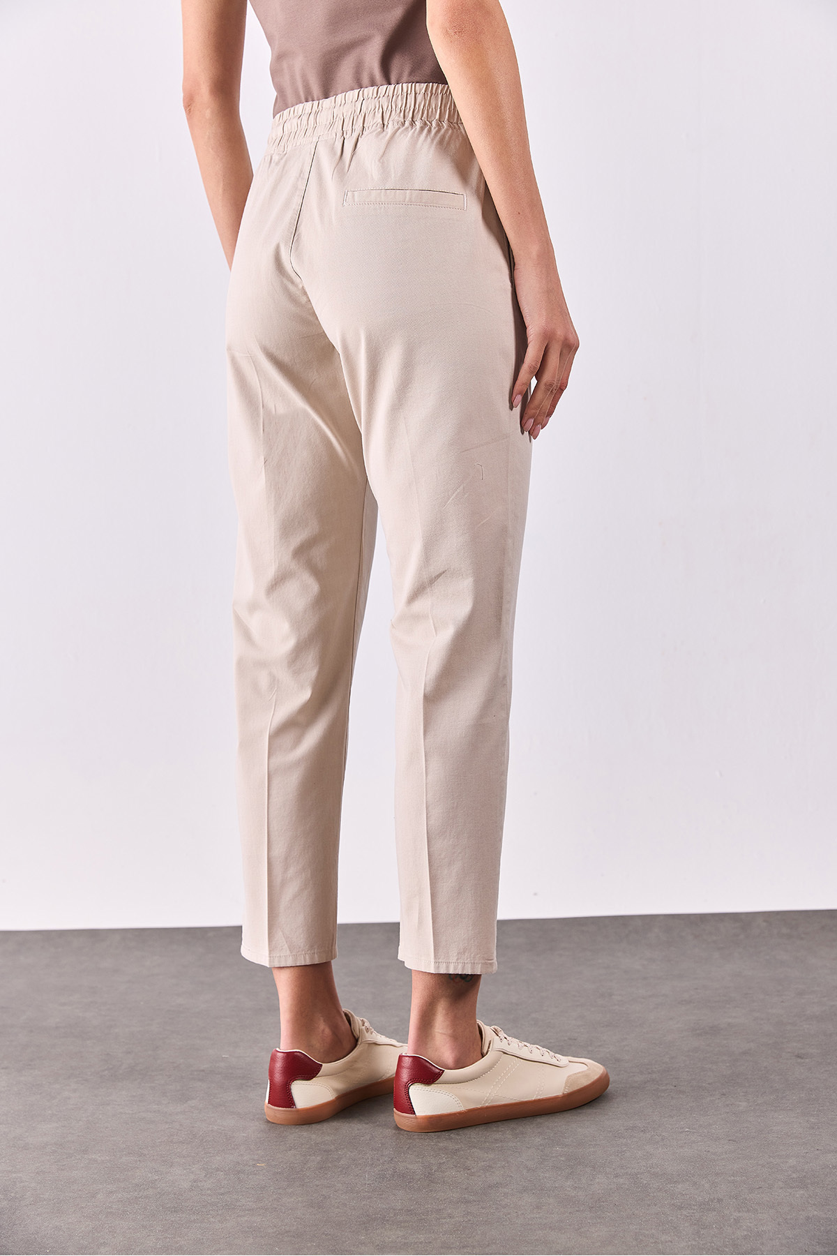 Kadın Alian Beli Lastikli Beach Pantolon - Bej