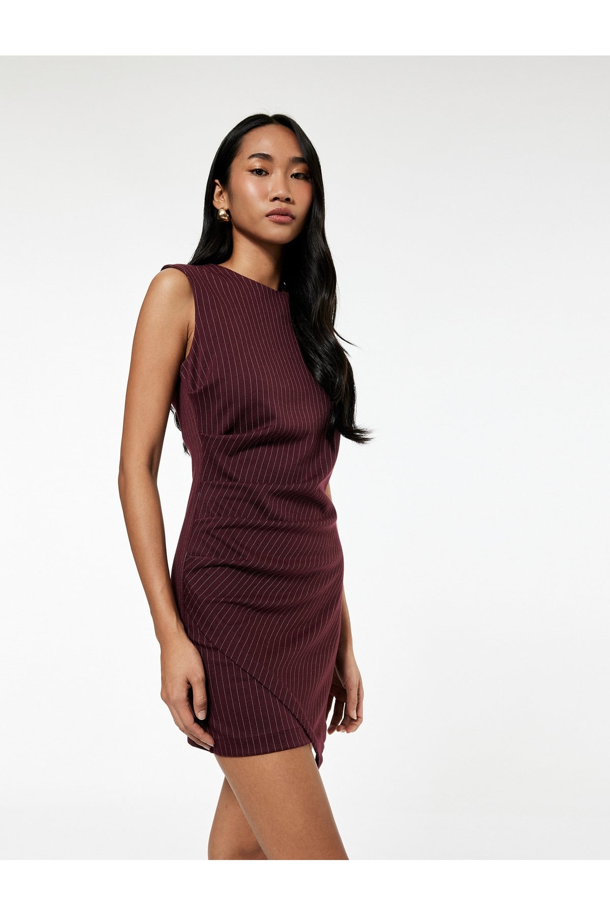 Kadın Elbise 6WAK80020UK BORDO ÇİZGİLİ