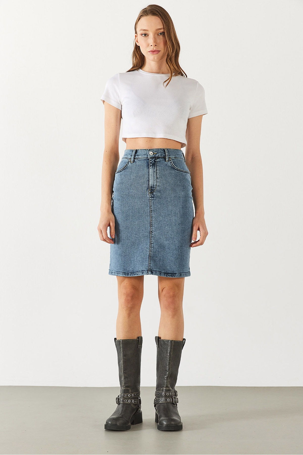 Kadın Freya Dirty Med Blue Regular Fit Jean Etek - Dirty Med Blue