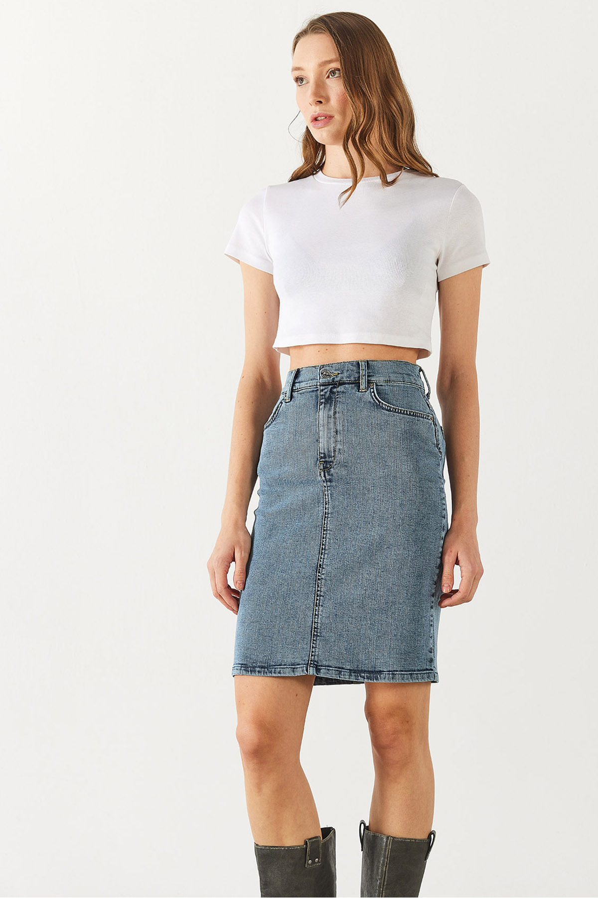 Kadın Freya Dirty Med Blue Regular Fit Jean Etek - Dirty Med Blue