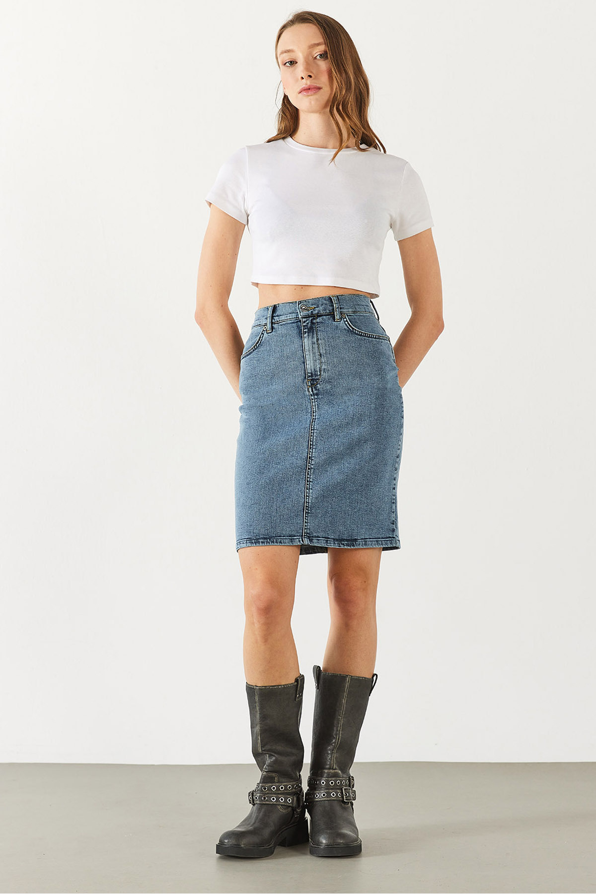 Kadın Freya Dirty Med Blue Regular Fit Jean Etek - Dirty Med Blue