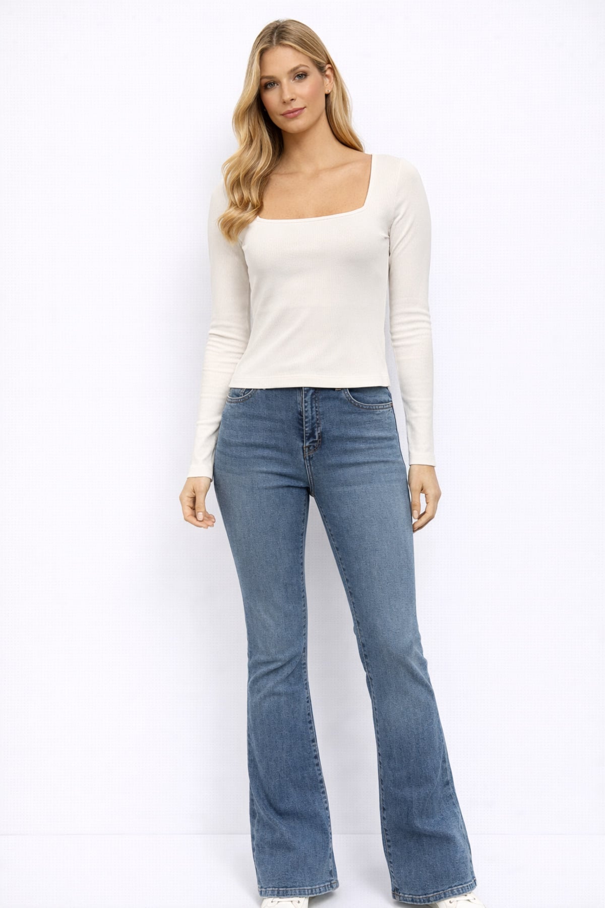 Kadın Jenny Dirty Med Blue Yüksek Bel Flare Jean Pantolon - Dirty Med Blue