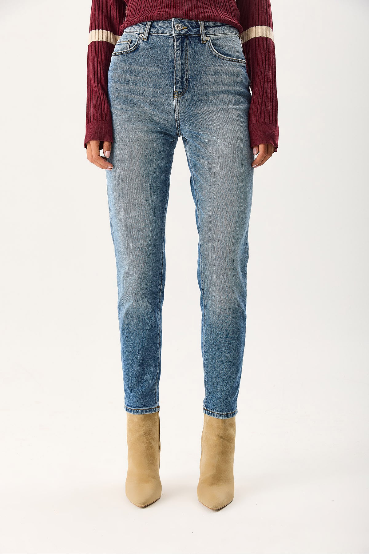 Kadın Maria Dirty Med Blue Slim Mom Jean Pantolon - Dirty Med Blue