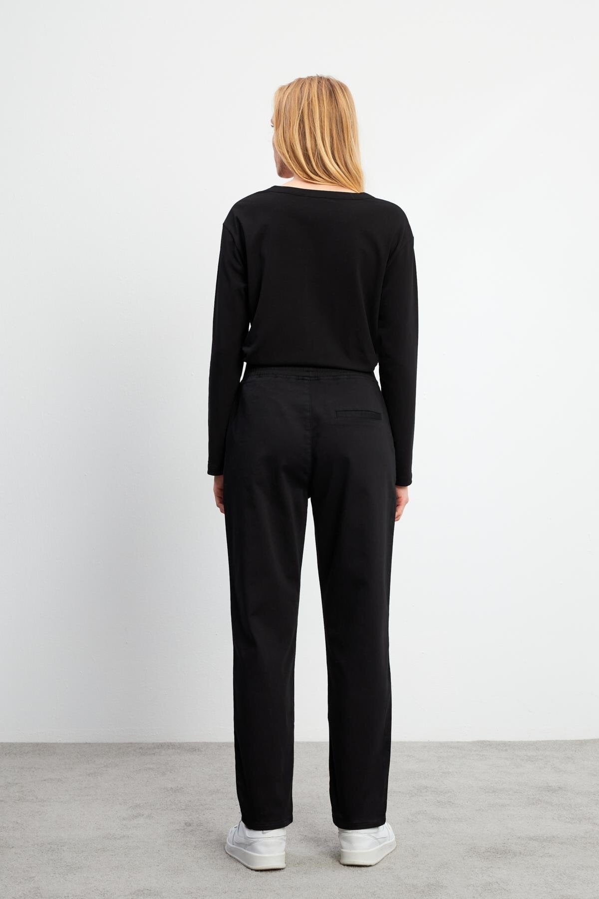 Kadın Marla Renkli Yüksek Bel Slouchy Pantolon - Siyah
