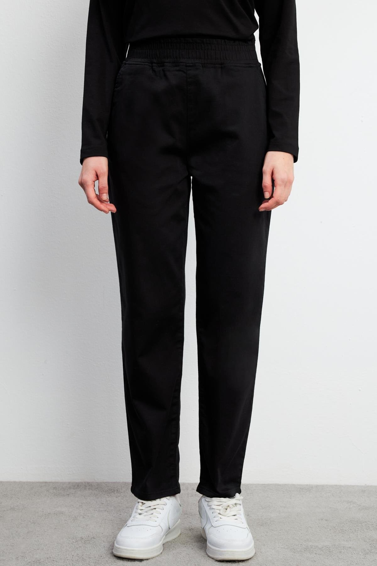 Kadın Marla Renkli Yüksek Bel Slouchy Pantolon - Siyah