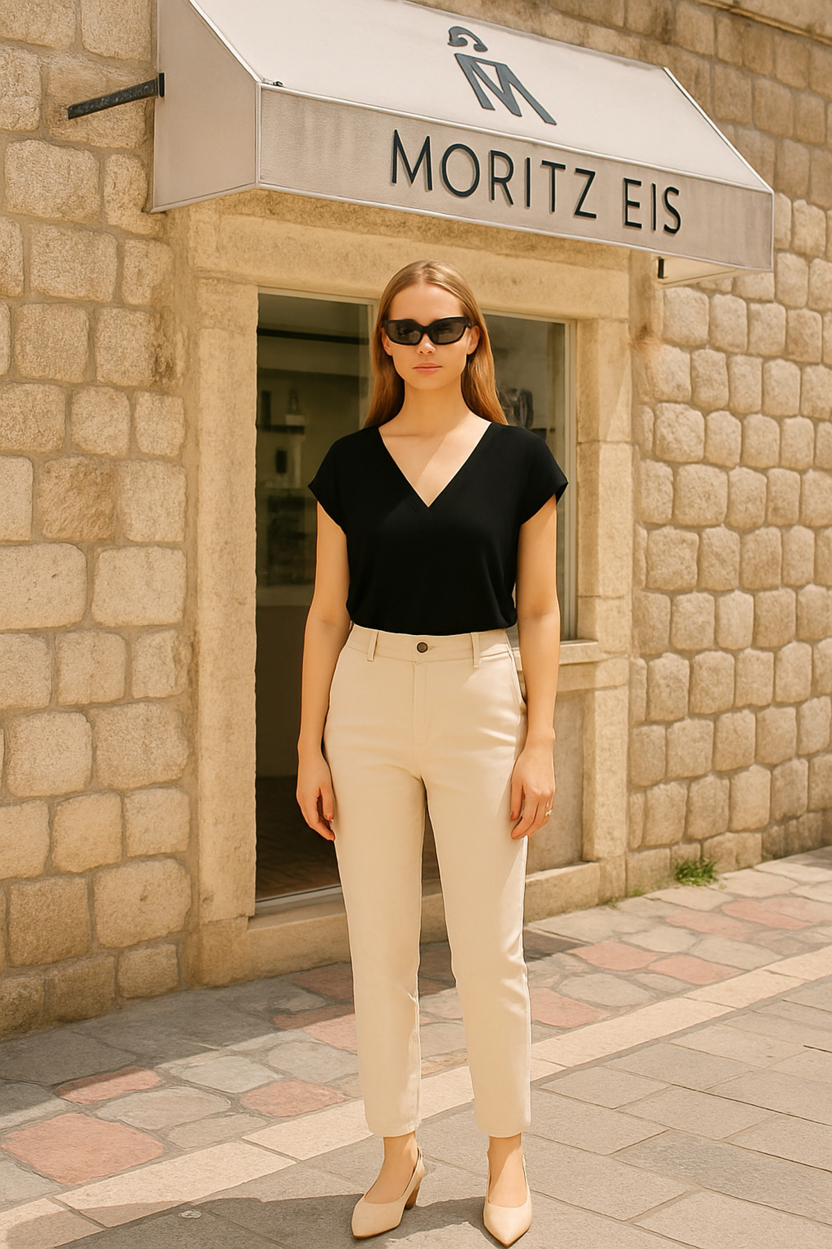 Kadın Norah Beli Lastikli Gabardin Pantolon - Taş