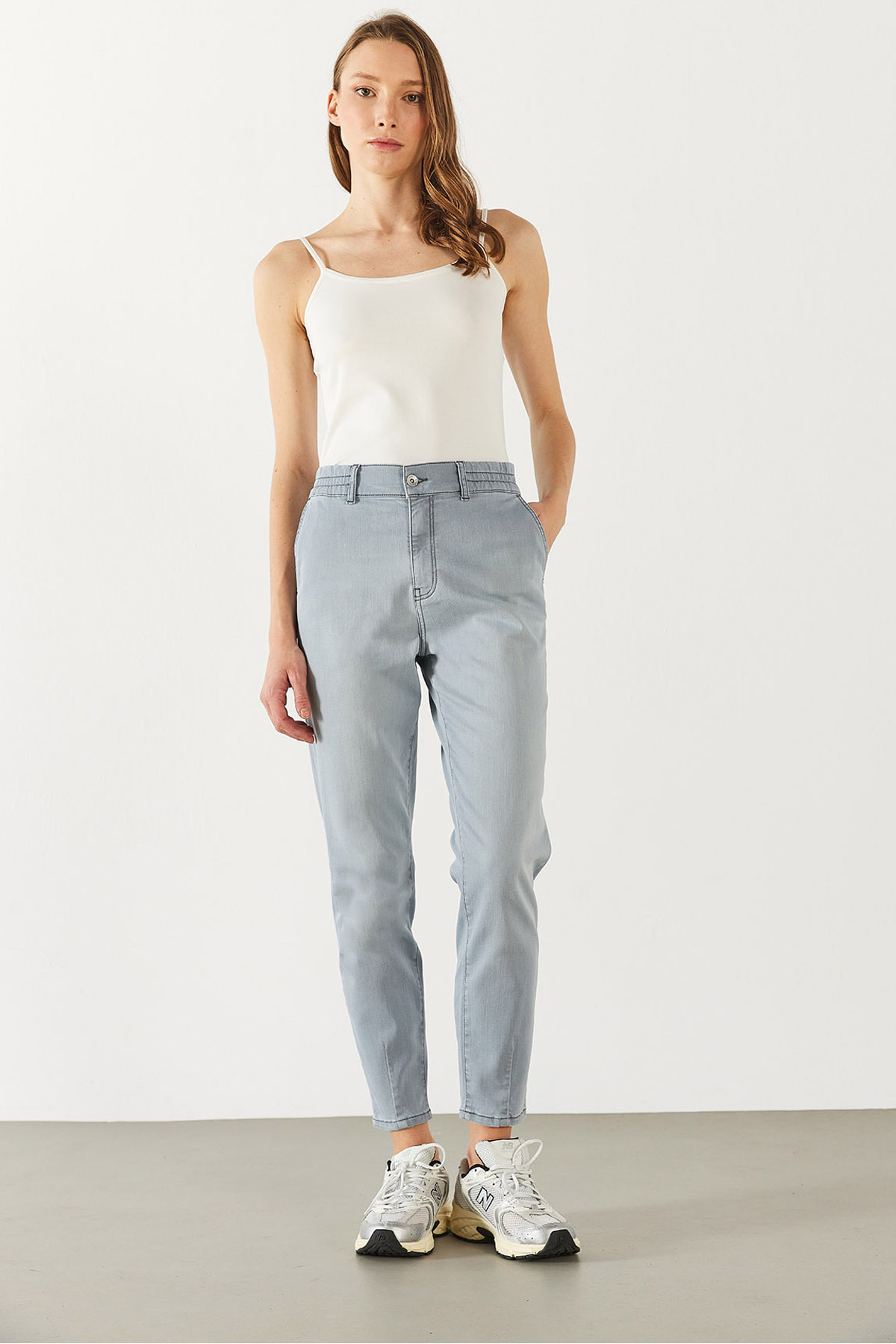 Kadın Norah Blue Grey Beli Lastikli Jean Pantolon - Blue Grey