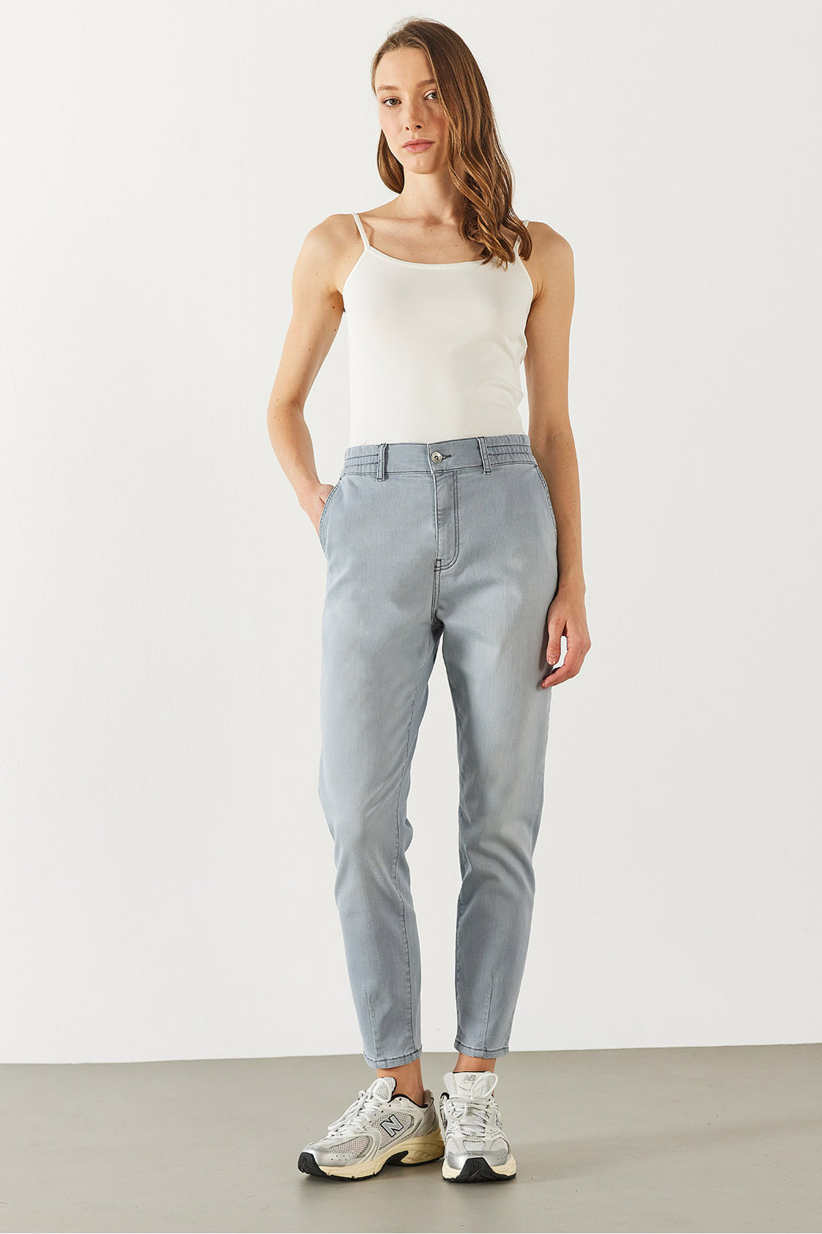 Kadın Norah Blue Grey Beli Lastikli Jean Pantolon - Blue Grey