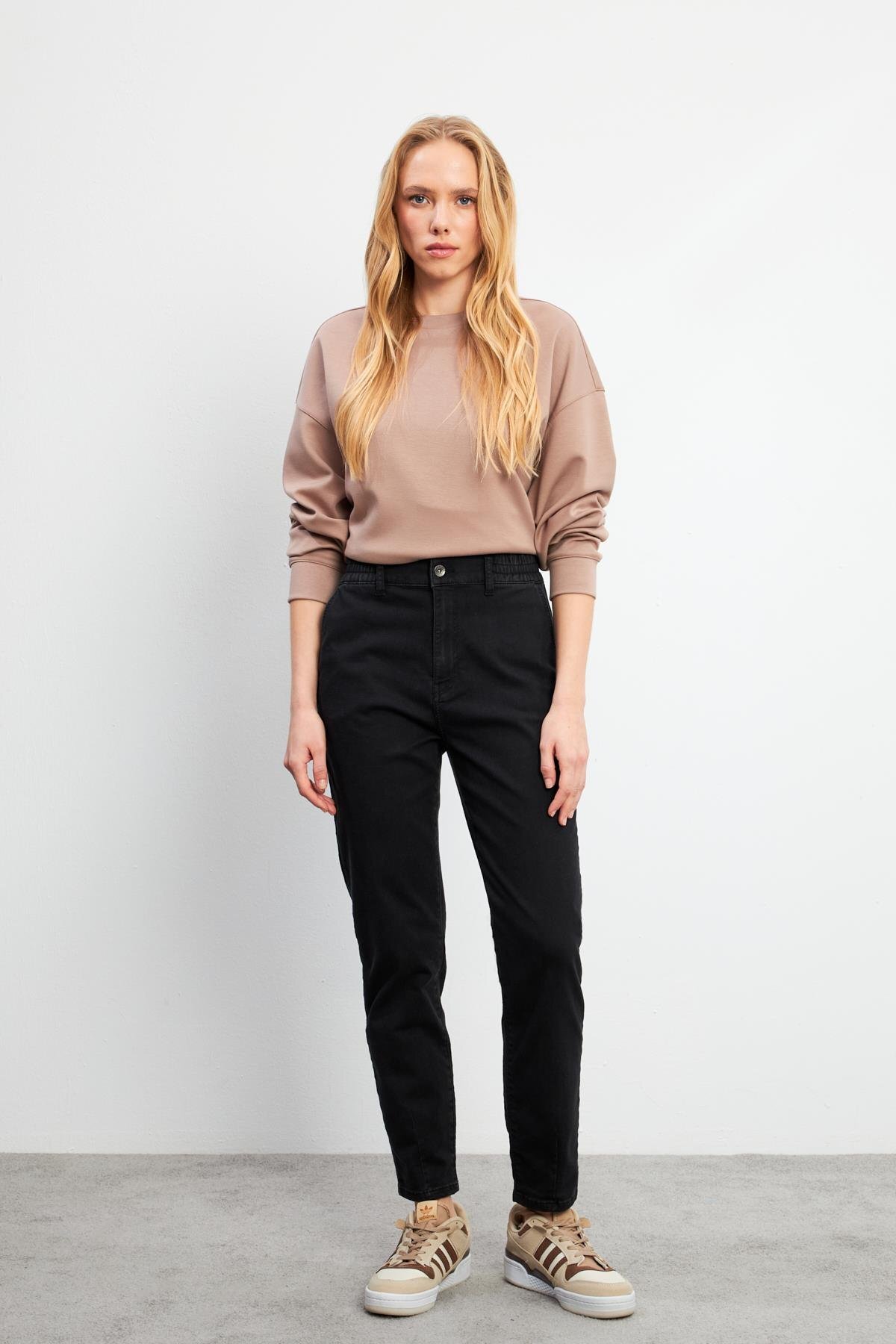 Kadın Norah Carbon Black Beli Lastikli Jean Pantolon - Carbon Black
