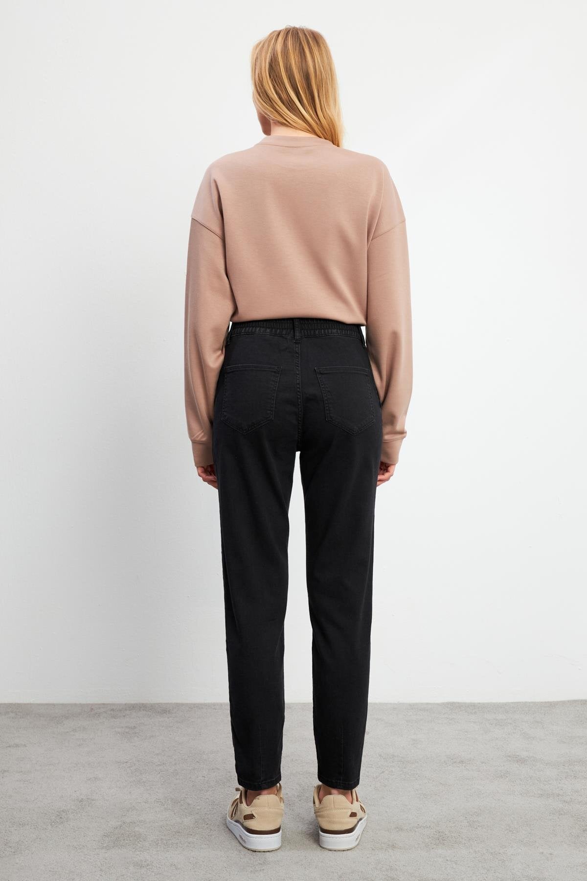 Kadın Norah Carbon Black Beli Lastikli Jean Pantolon - Carbon Black