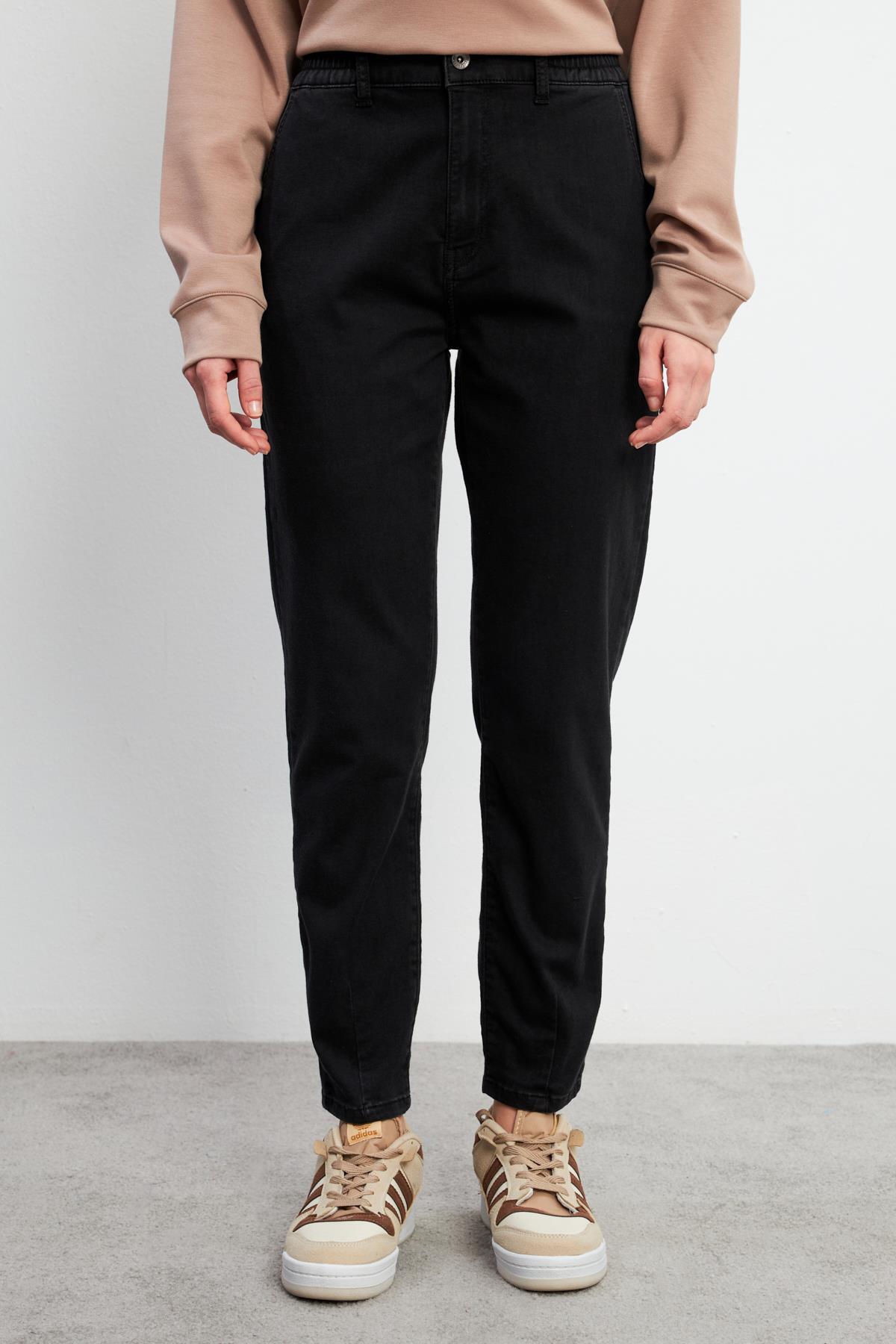 Kadın Norah Carbon Black Beli Lastikli Jean Pantolon - Carbon Black