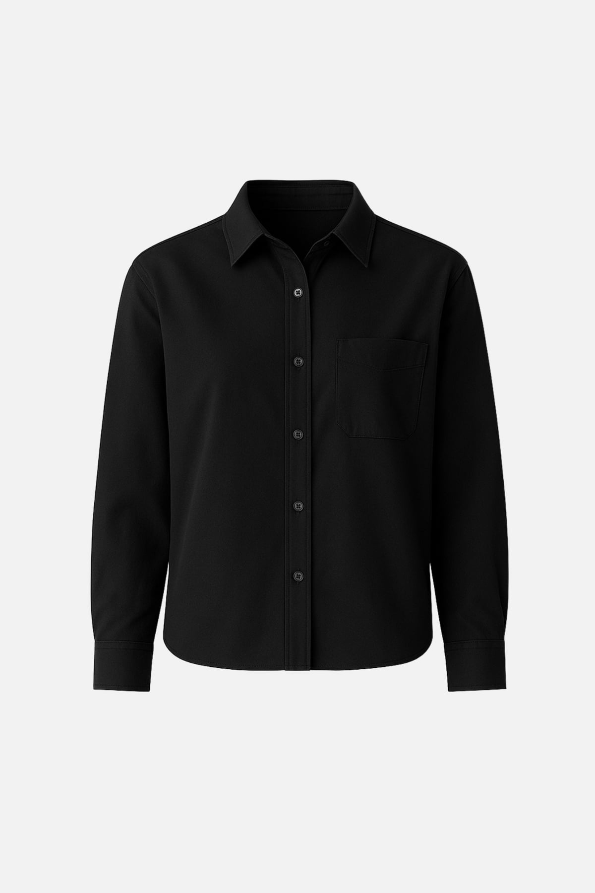Kadın Regular Fit Cepli Poplin Gömlek %100 Pamuk - Siyah