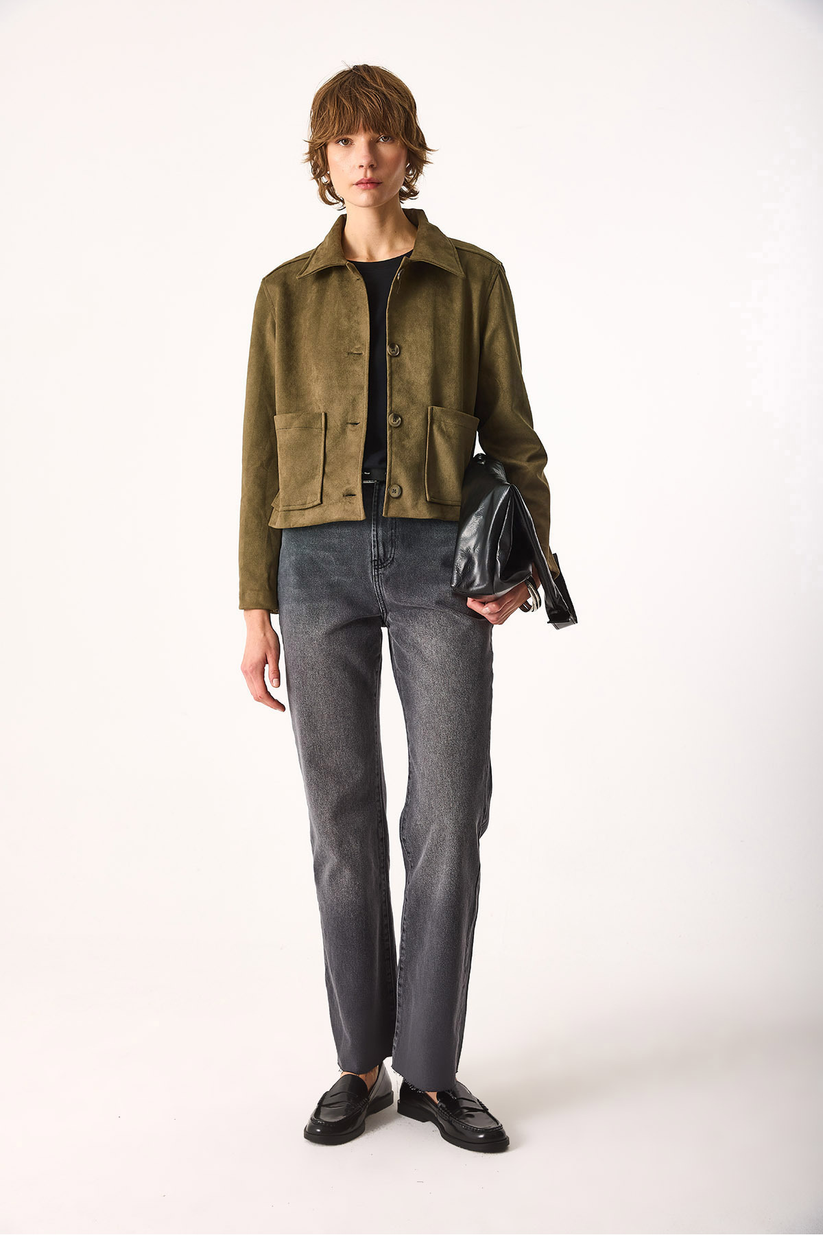 Kadın Regular Fit Süet Ceket-HAKİ