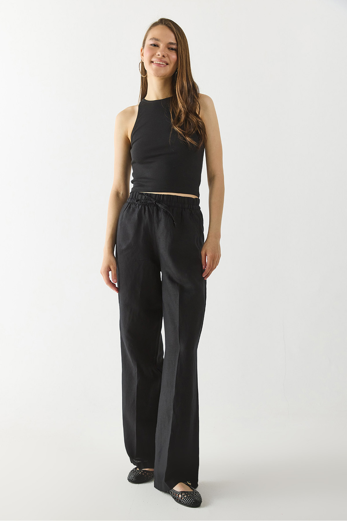 Kadın Sandra Halter Top Crop Atlet - Siyah