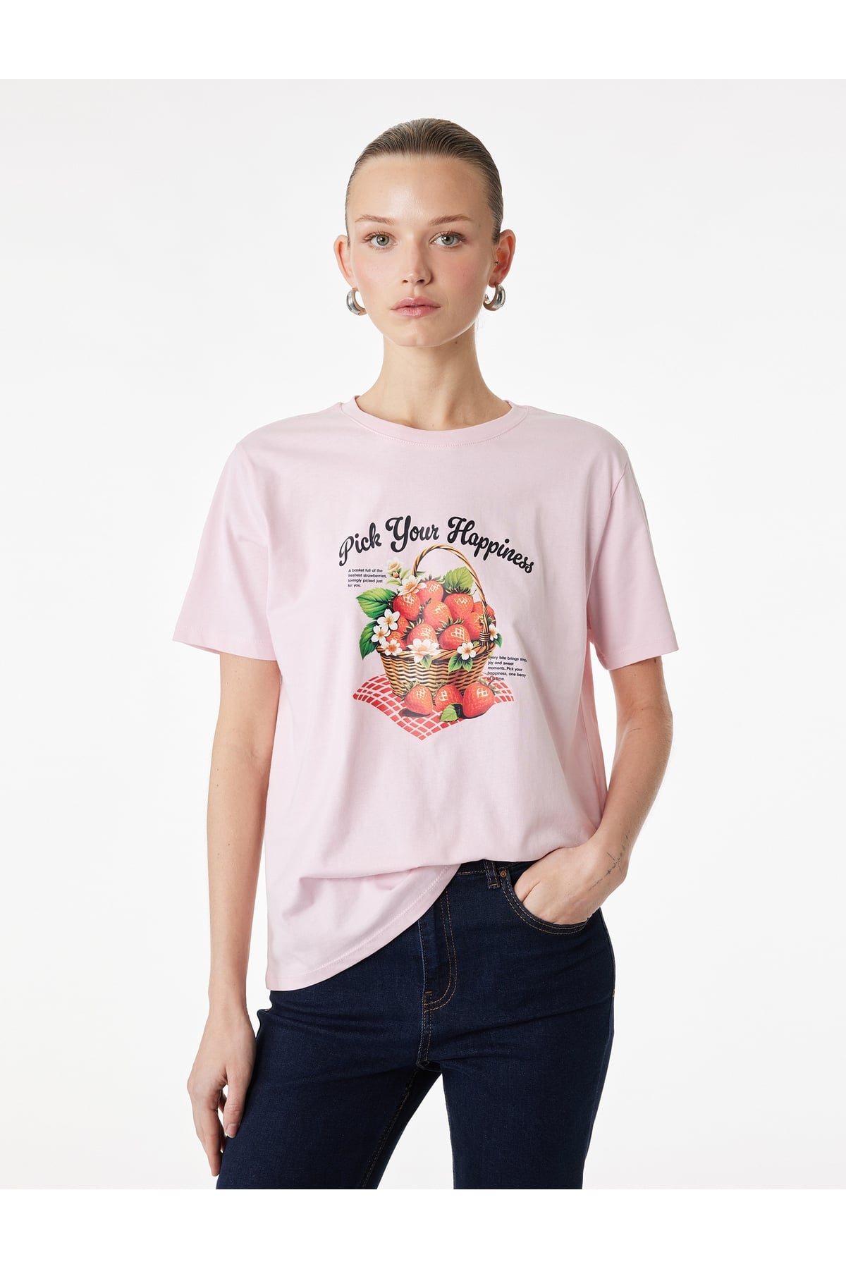 Kadın T-shirt 6SAK50034EK PEMBE