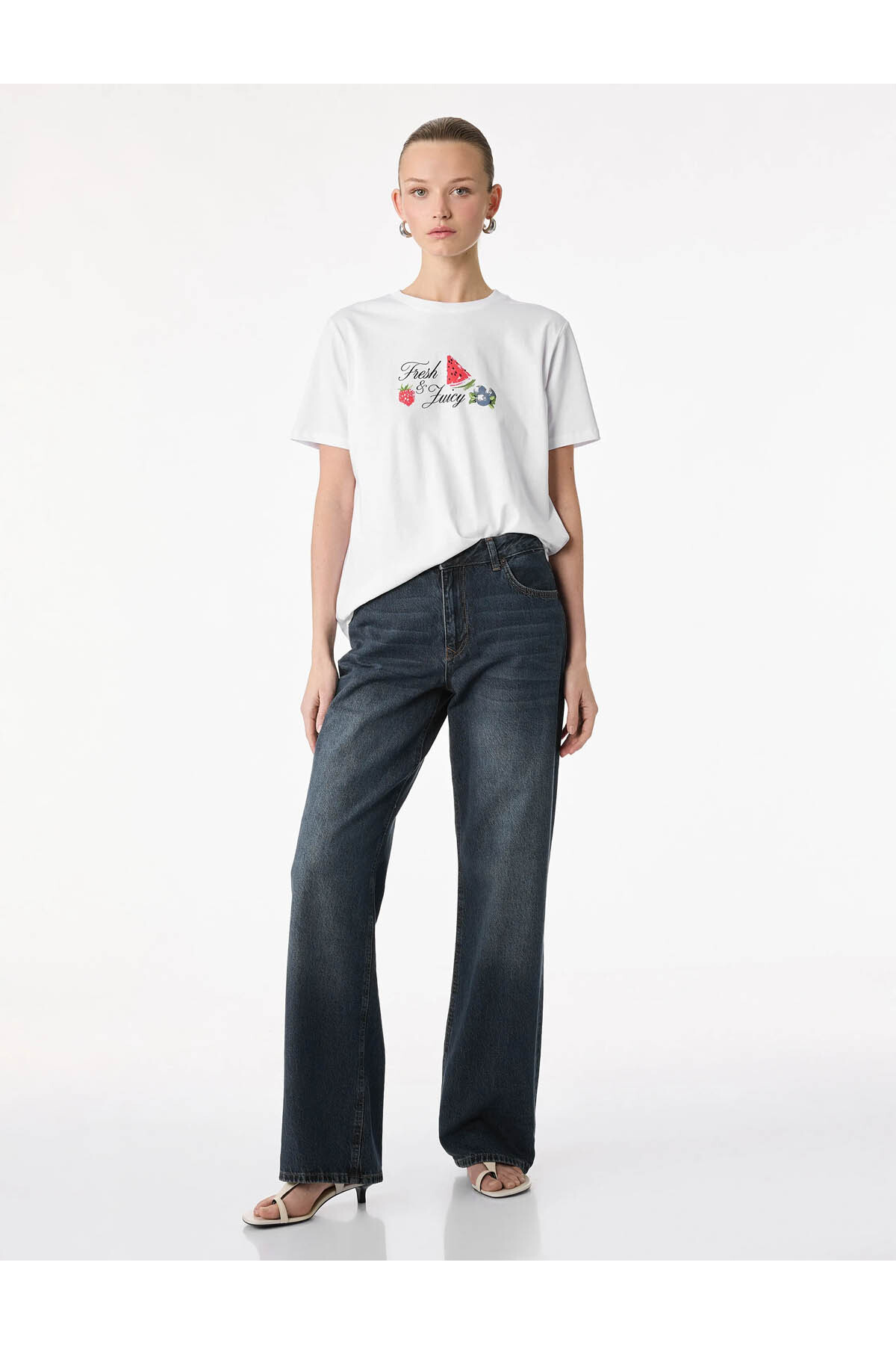 Kadın T-shirt 6SAK50038EK BEYAZ