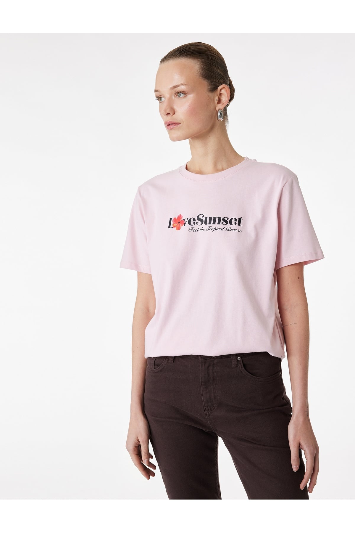 Kadın T-shirt 6SAK50042EK PEMBE
