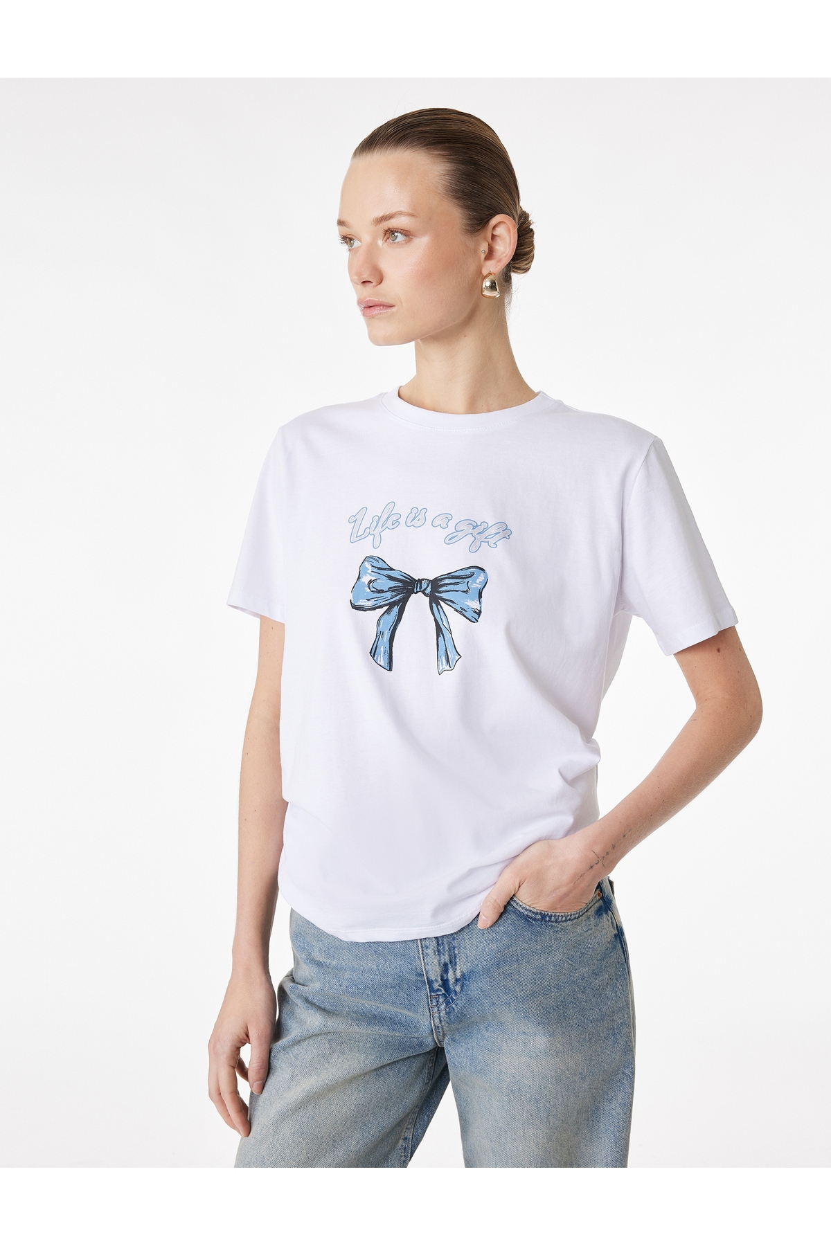 Kadın T-shirt 6SAK50062EK BEYAZ