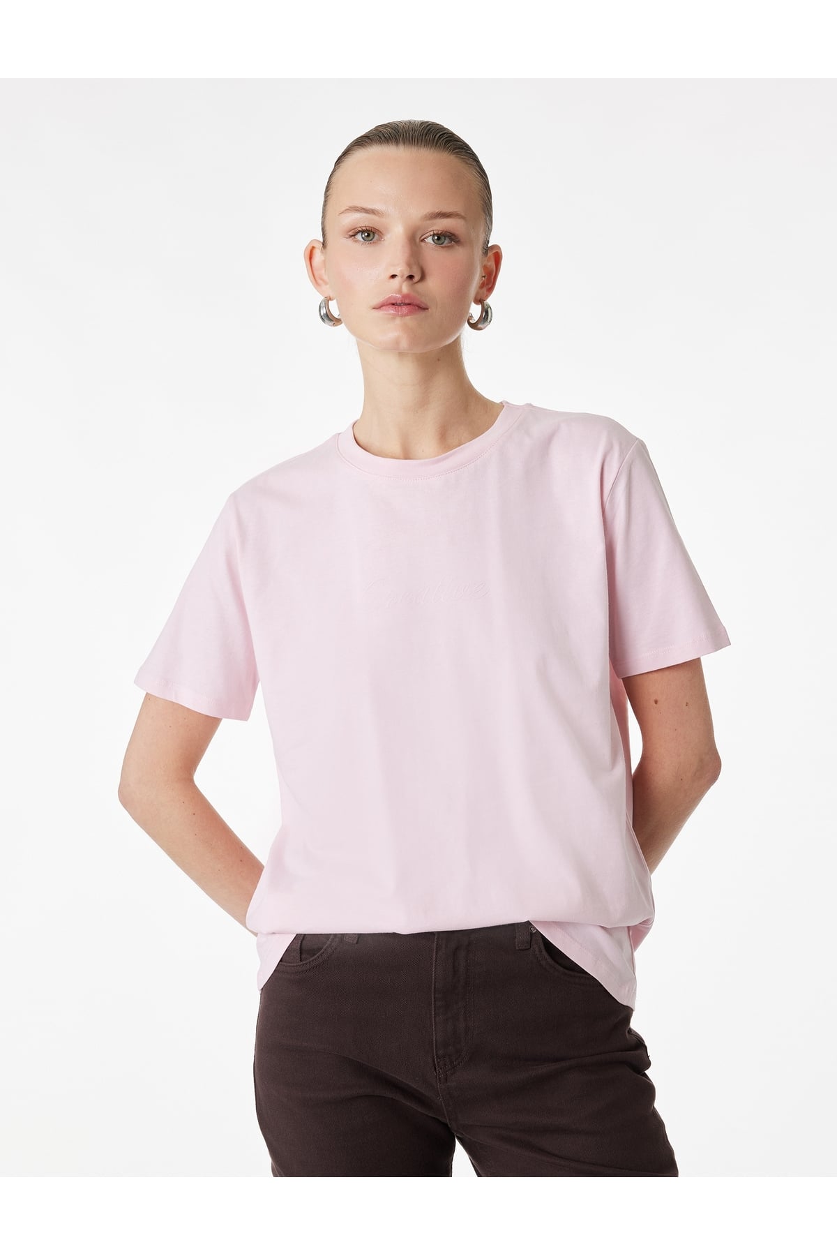Kadın T-shirt 6SAK50068EK PEMBE