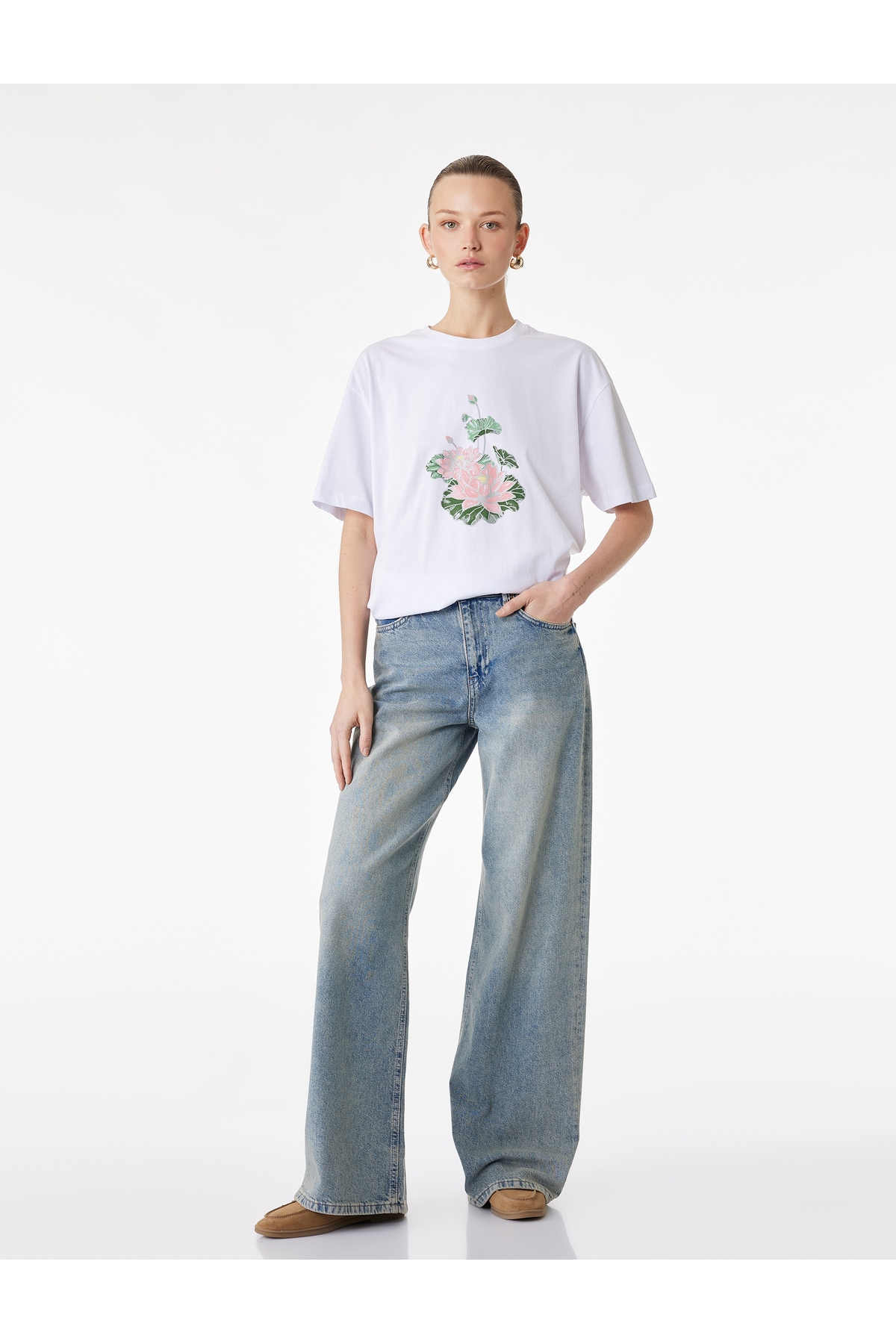 Kadın T-shirt 6SAK50087EK BEYAZ