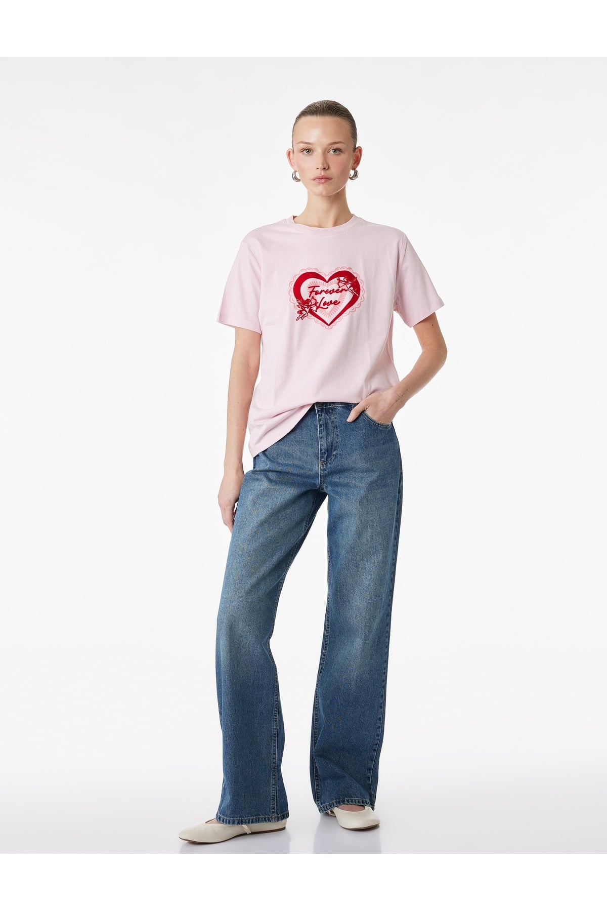 Kadın T-shirt 6SAK50091EK PEMBE