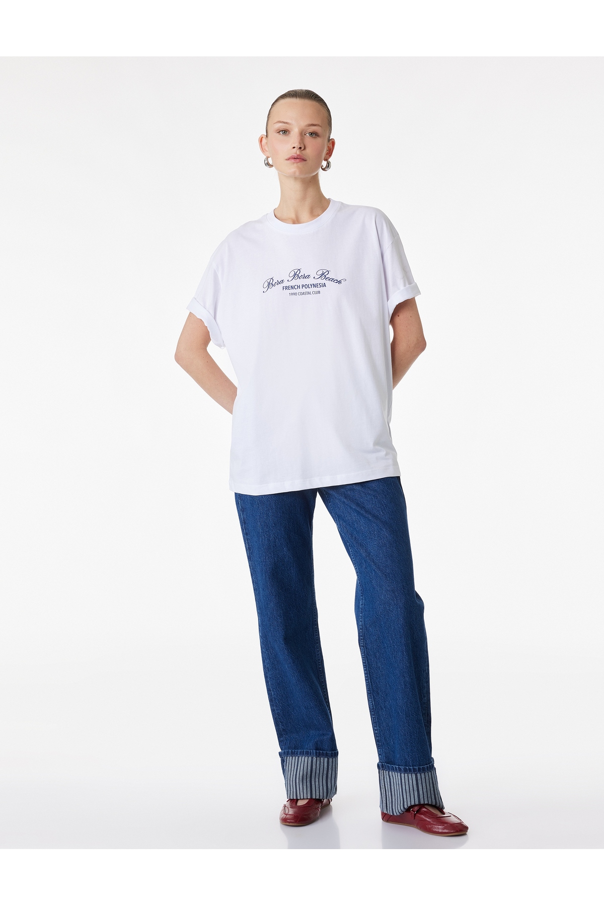 Kadın T-shirt 6SAK50096EK BEYAZ