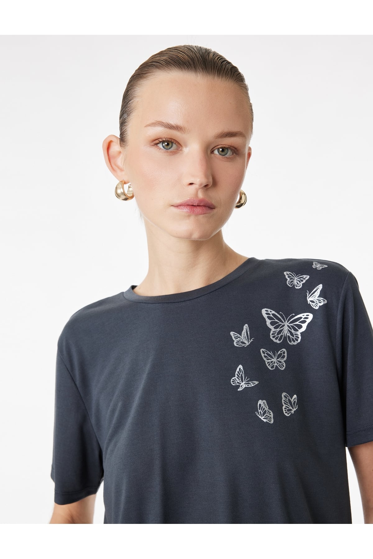Kadın T-shirt 6SAK50131EK ANTRASİT