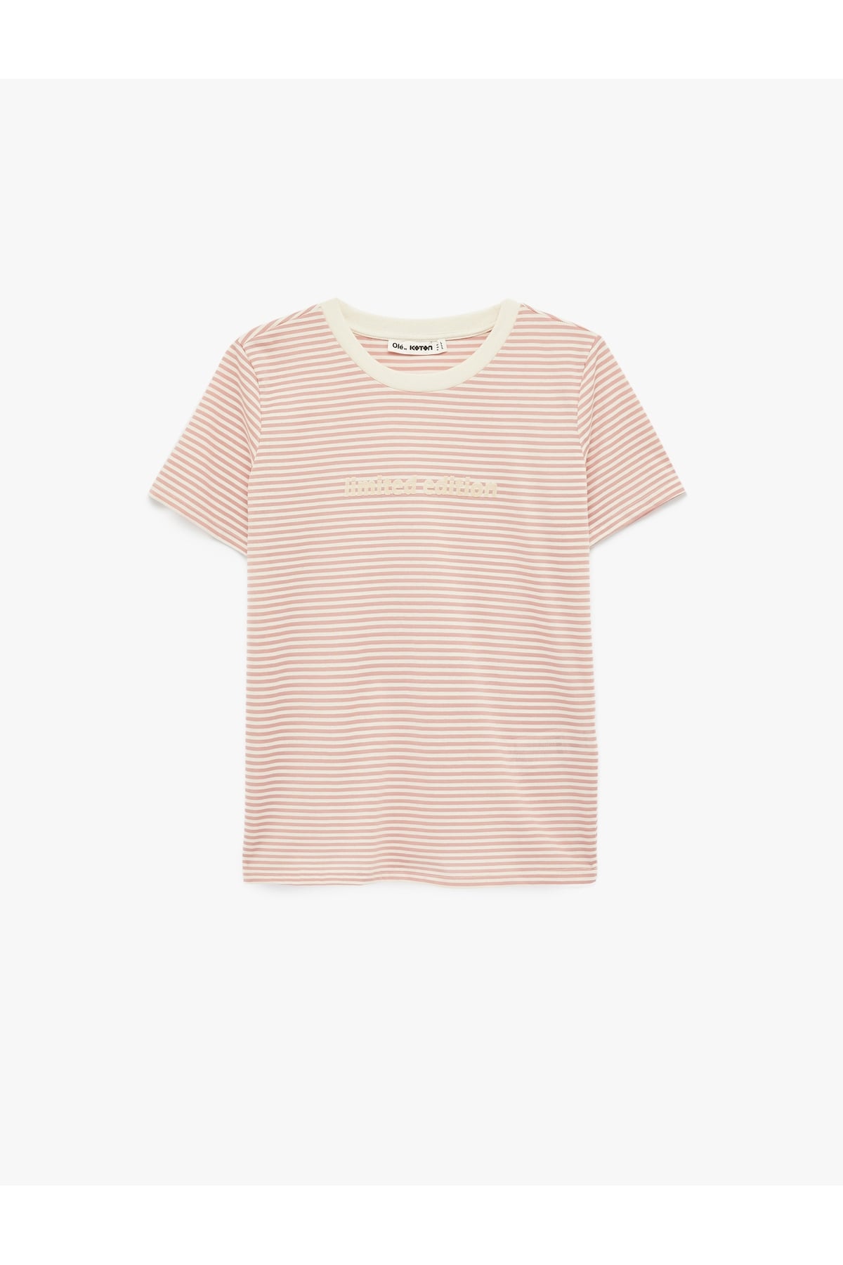 Kadın T-shirt 6SAL10048IK PEMBE ÇİZGİLİ