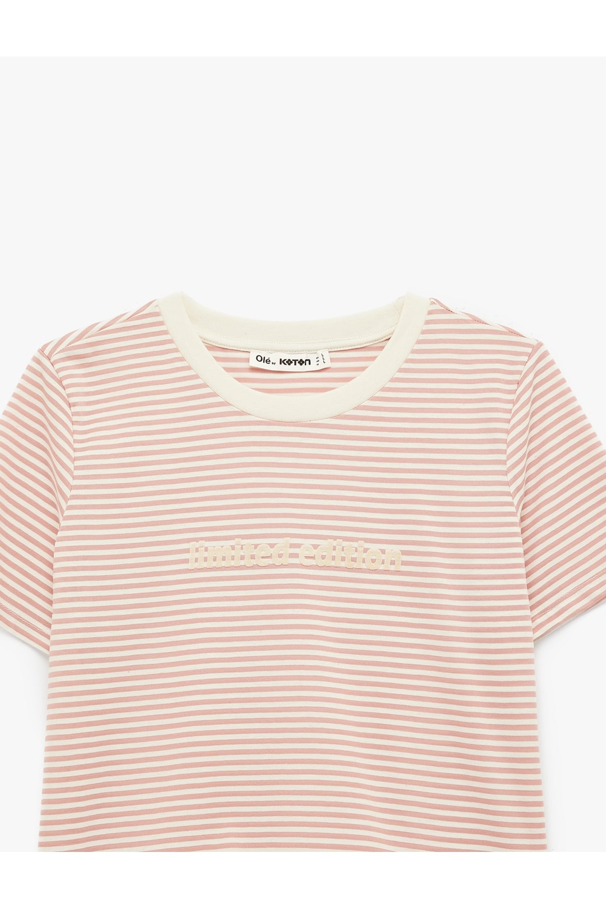 Kadın T-shirt 6SAL10048IK PEMBE ÇİZGİLİ