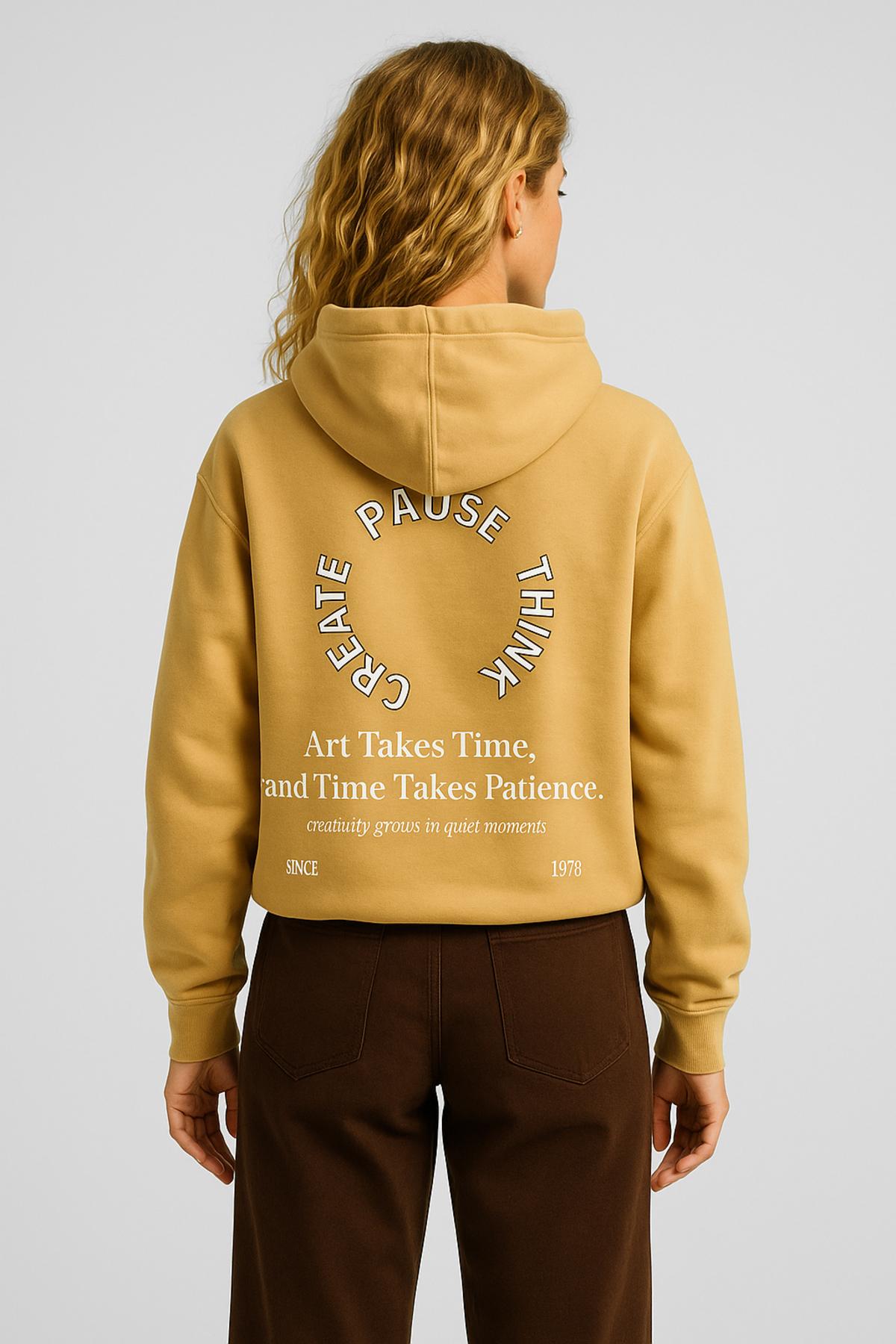 Kadın Thinky Baskılı Sweatshirt %100 Pamuk - Sarı