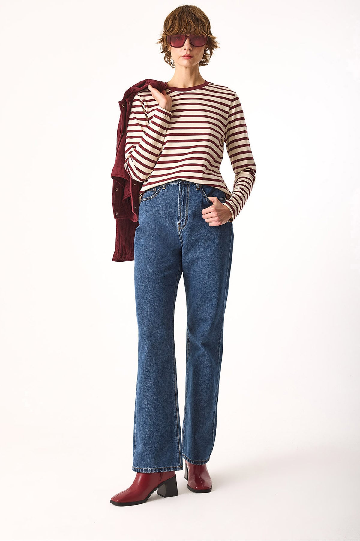 Kadın Wanda Dark Blue Wide Leg Jean Pantolon %100 Pamuk - Dark Blue