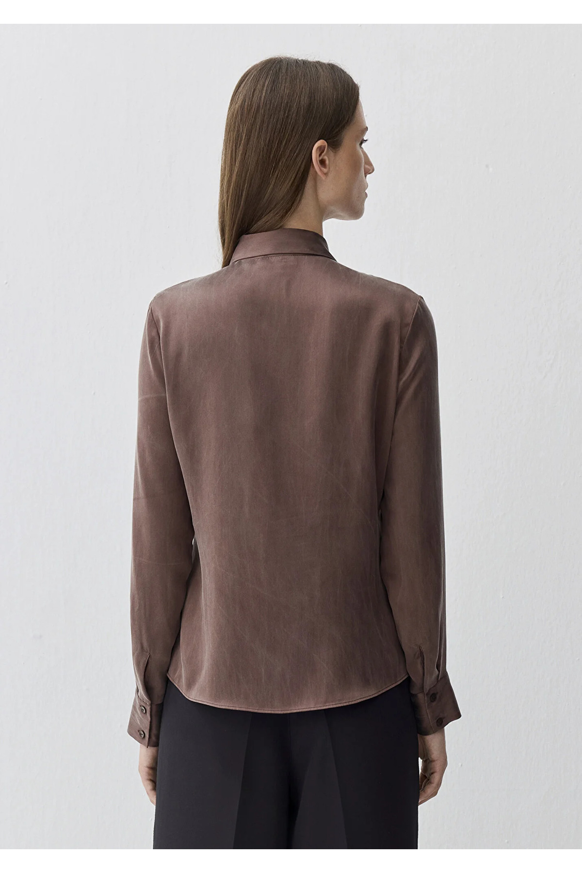 Kahverengi %100 İpek Gömlek Slim Fit / Dar Kesim 1211269-87537