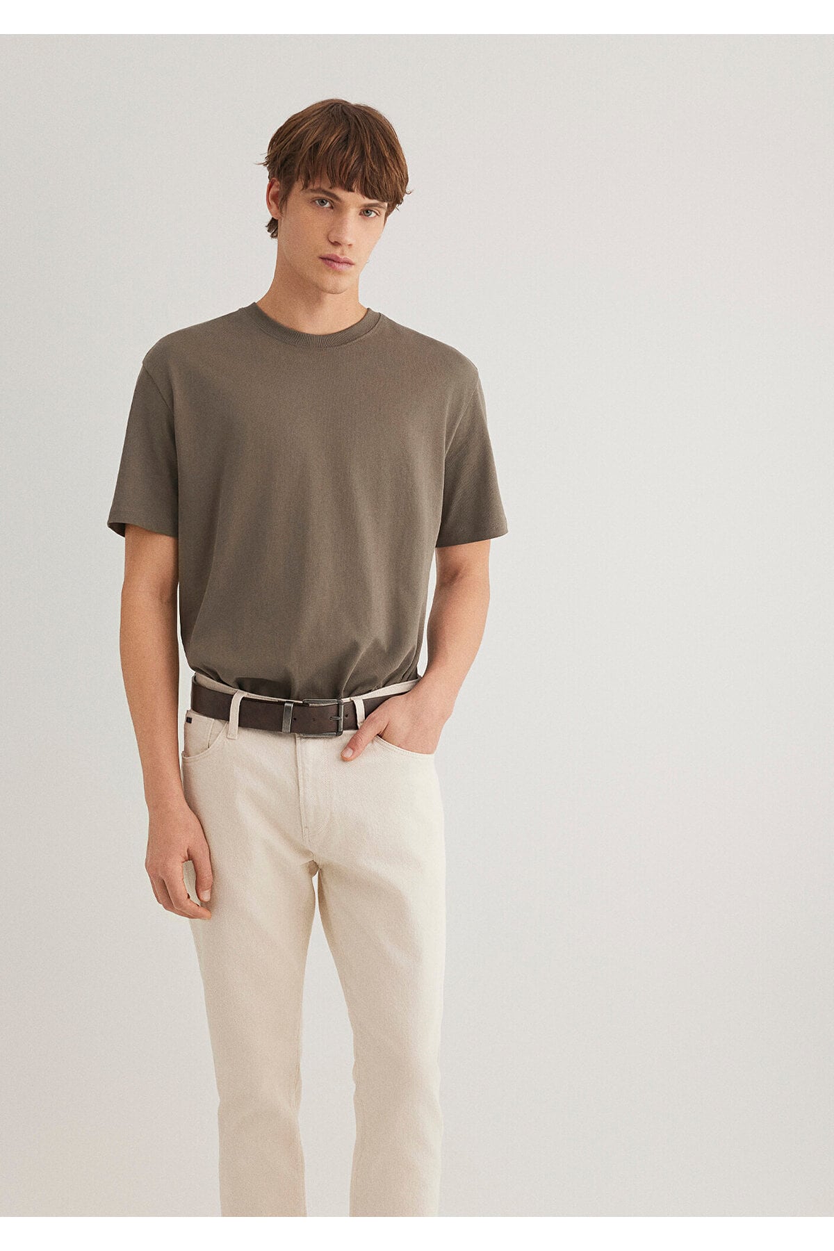 Kahverengi Basic Tişört Loose Fit / Bol Rahat Kesim 066249-70376